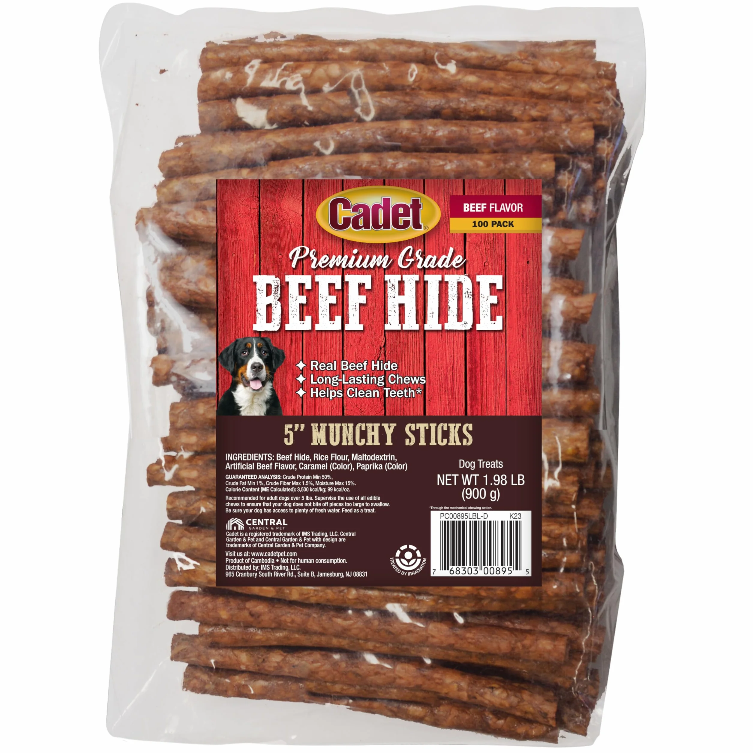 Cadet Gourmet Lot de 100 bâtonnets de boeuf en cuir brut pour chien 12,7 cm