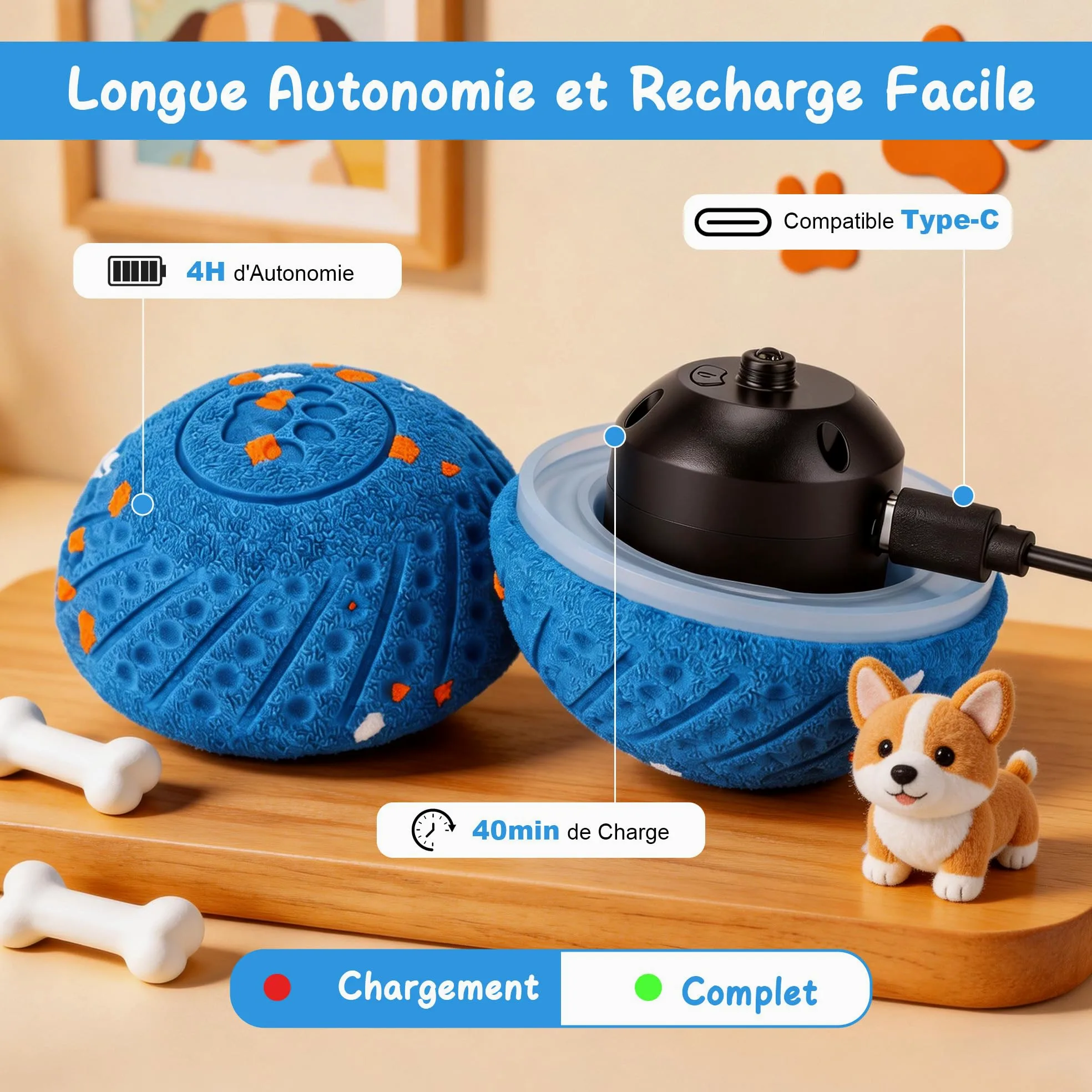 Balle Chien Interactif Intelligente, Jouet Chien Indestructible, Matériau E-TPU avec Lumières, 3 Modes de Jeu, Étanche & Rechargeable Jouet Chiot Petits, Moyens Chiens