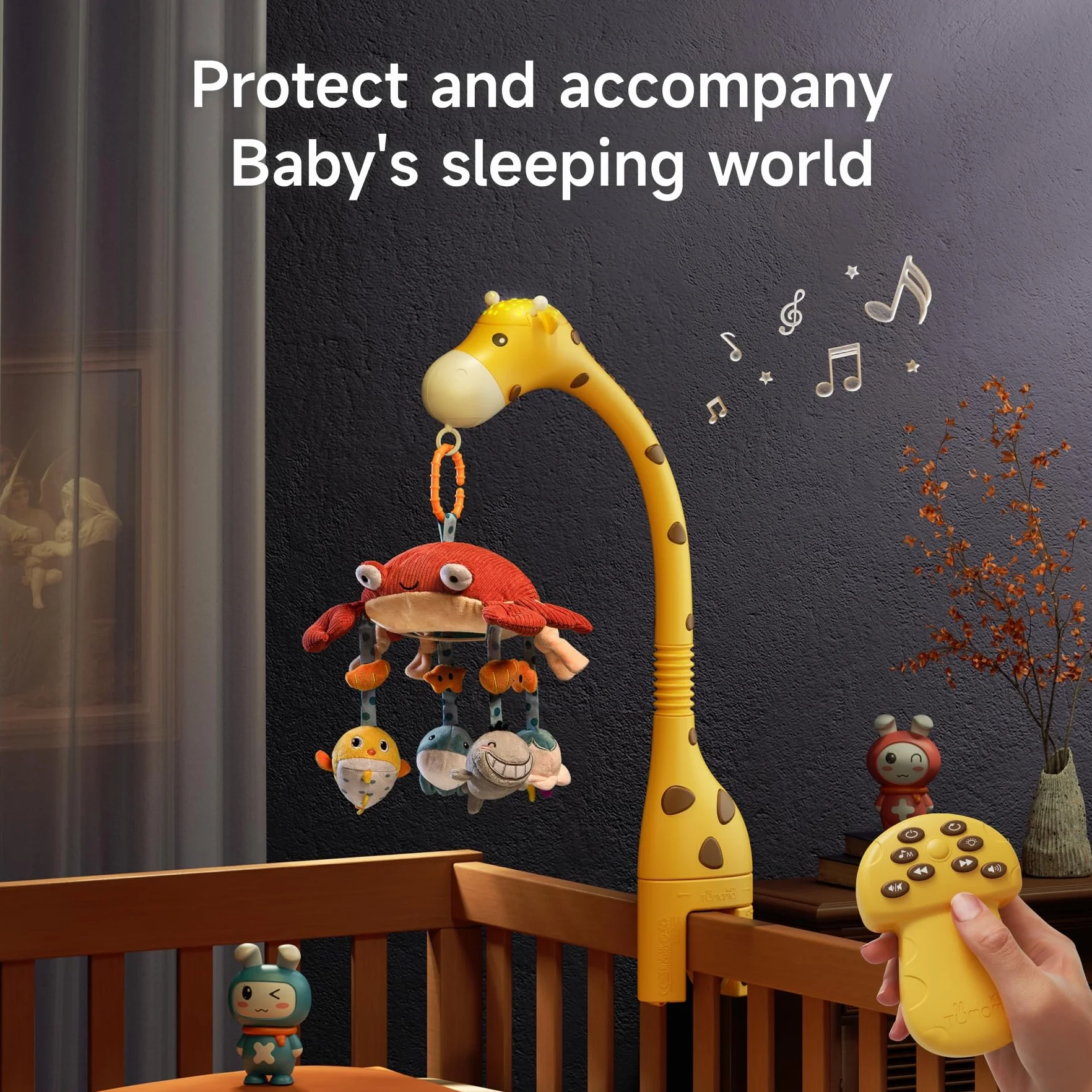 TUMAMA Mobile Musical Lit Bébé avec Musique et Lumière, Jouet de Berceau Rotatif Amovible 0-12 Mois