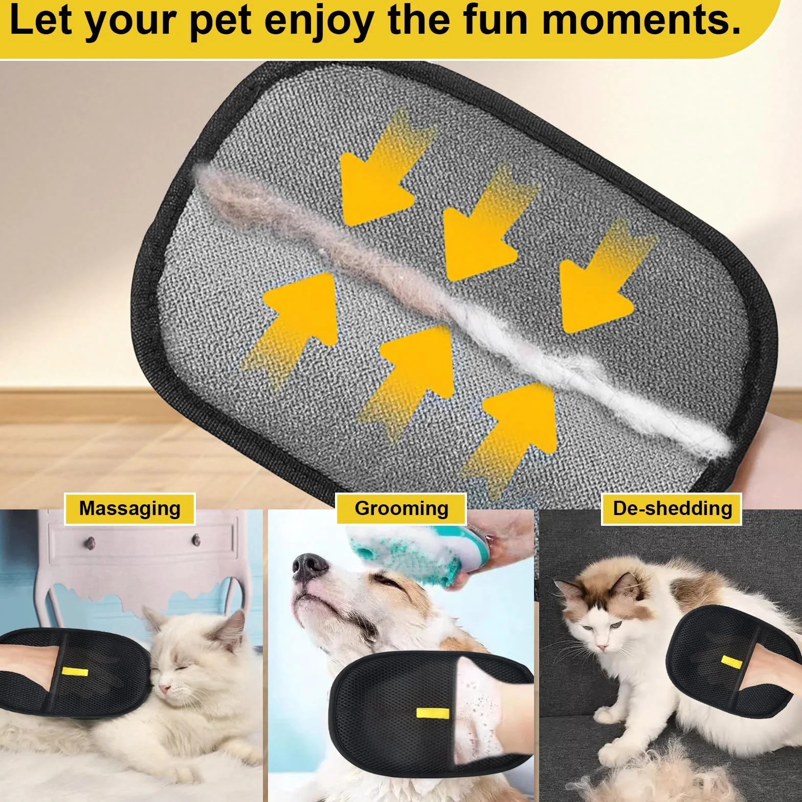 Gants Antistatiques pour Poils D'Animaux, Double-Sided Pet Grooming Gloves, Reusable Gants de Toilettage
