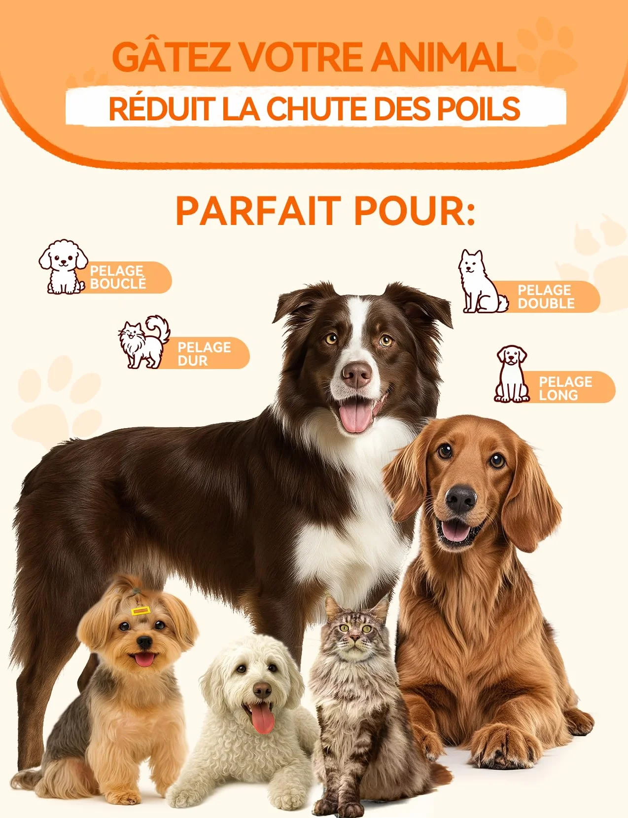 FEELNEEDY Brosse Vapeur Chien Peigne Démêlage Professionnel Double Face 23+35 Dents Élimine Nœuds Sous Poil Courts Longs