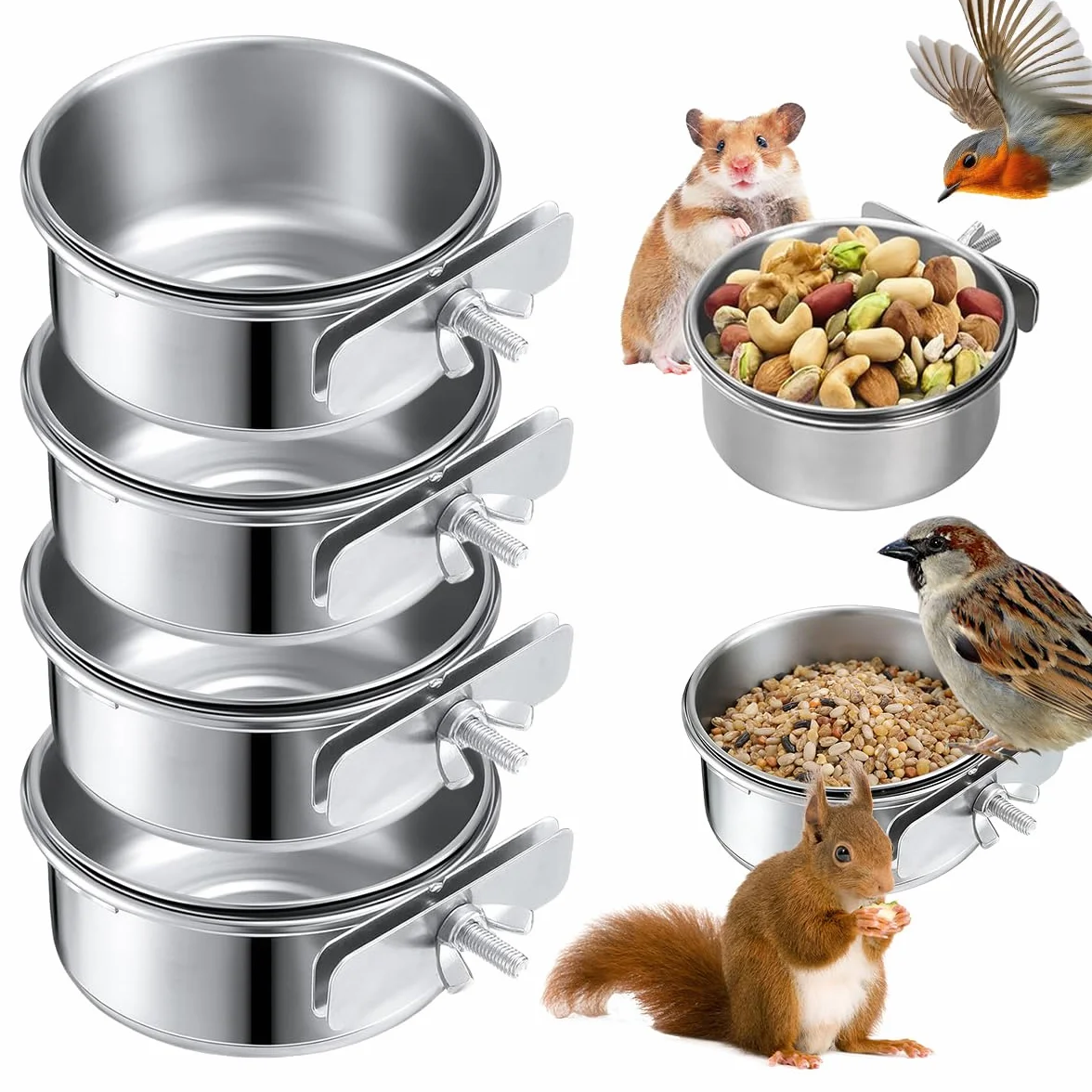 Mangeoire pour Cage à Oiseaux en Acier Inoxydable 10 cm Suspendue