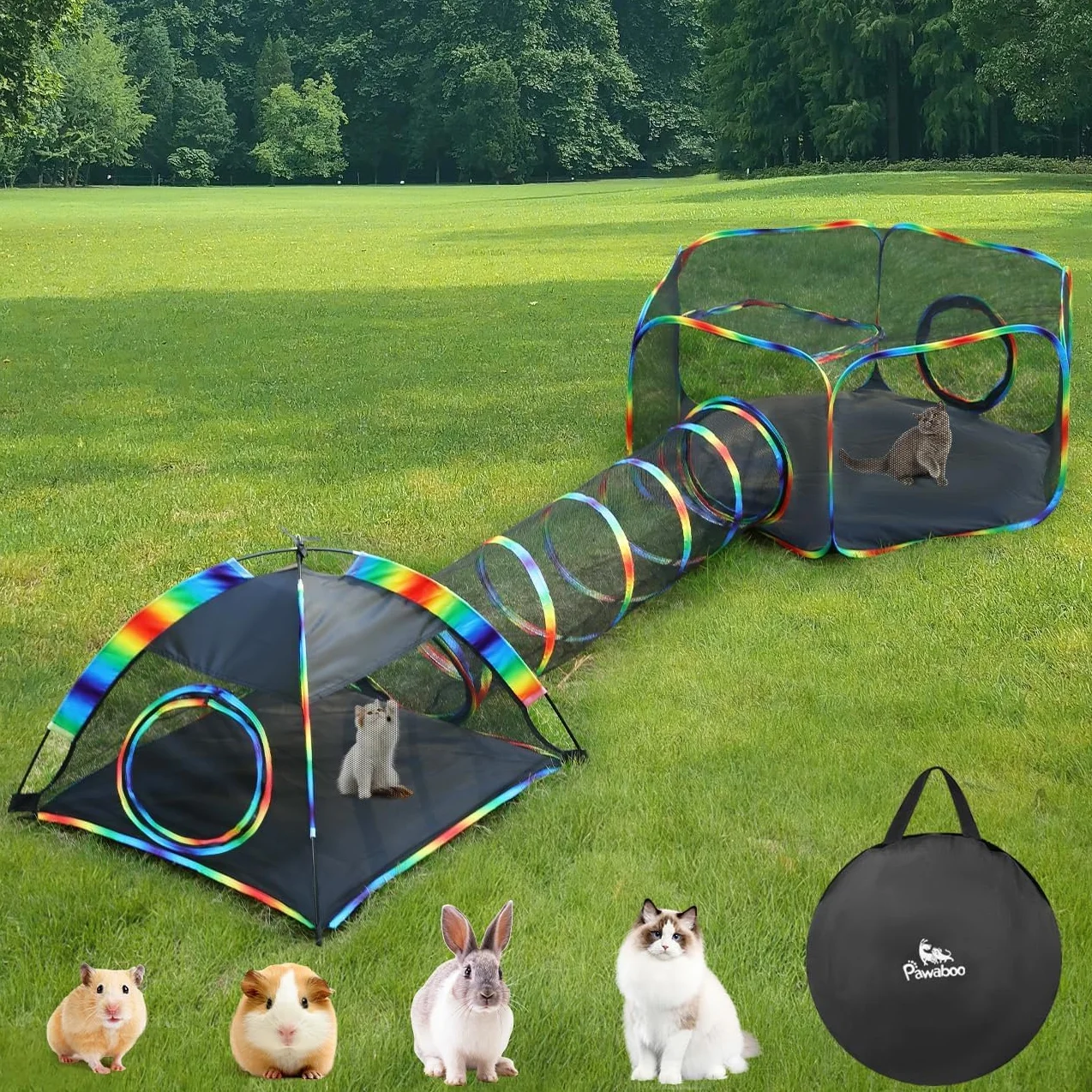 Enclos d'extérieur pour Chats, Patio Portable en Maille, Tunnel