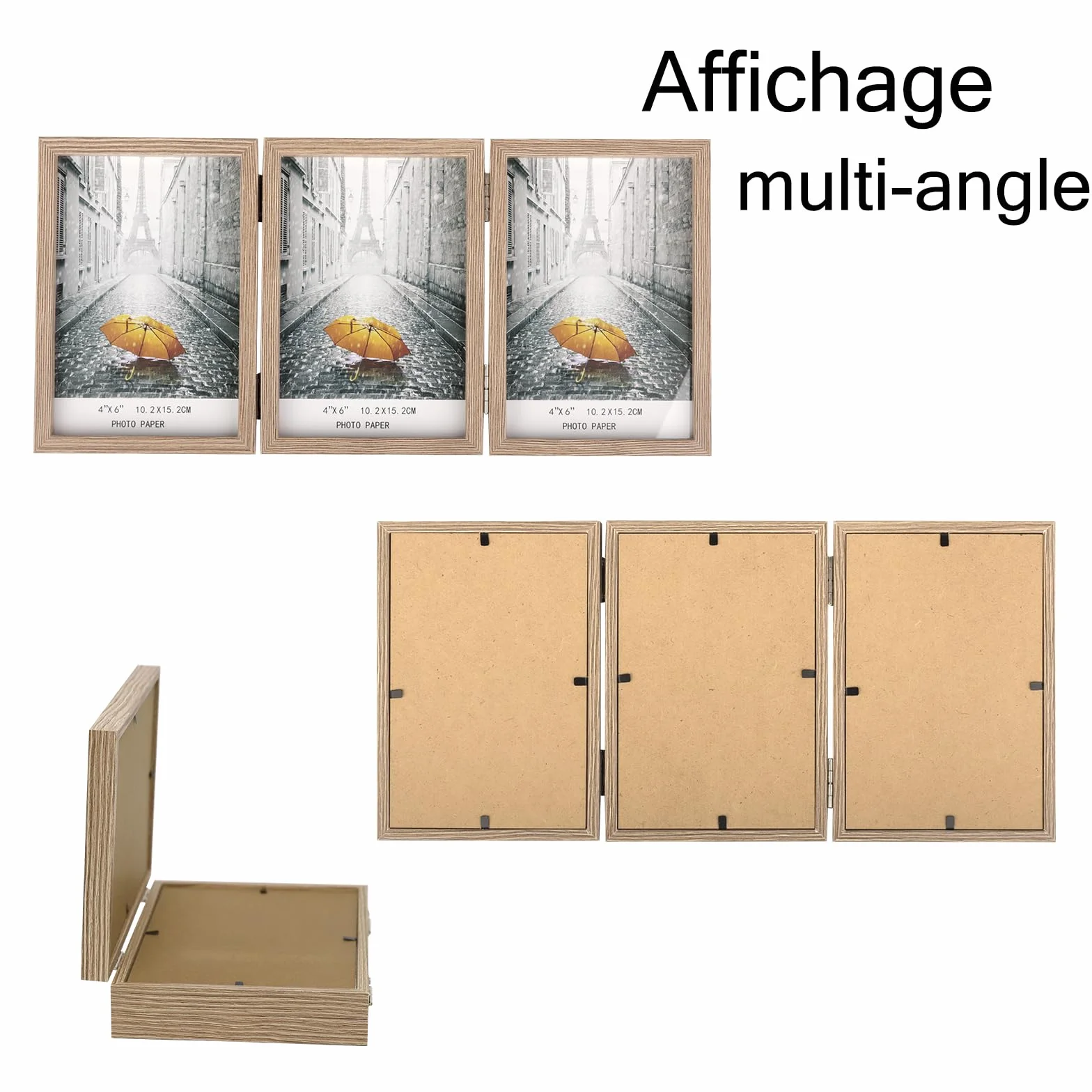 AVEAX Cadre Photo Triple 10x15 cm Vrai Verre Pliable pour Table