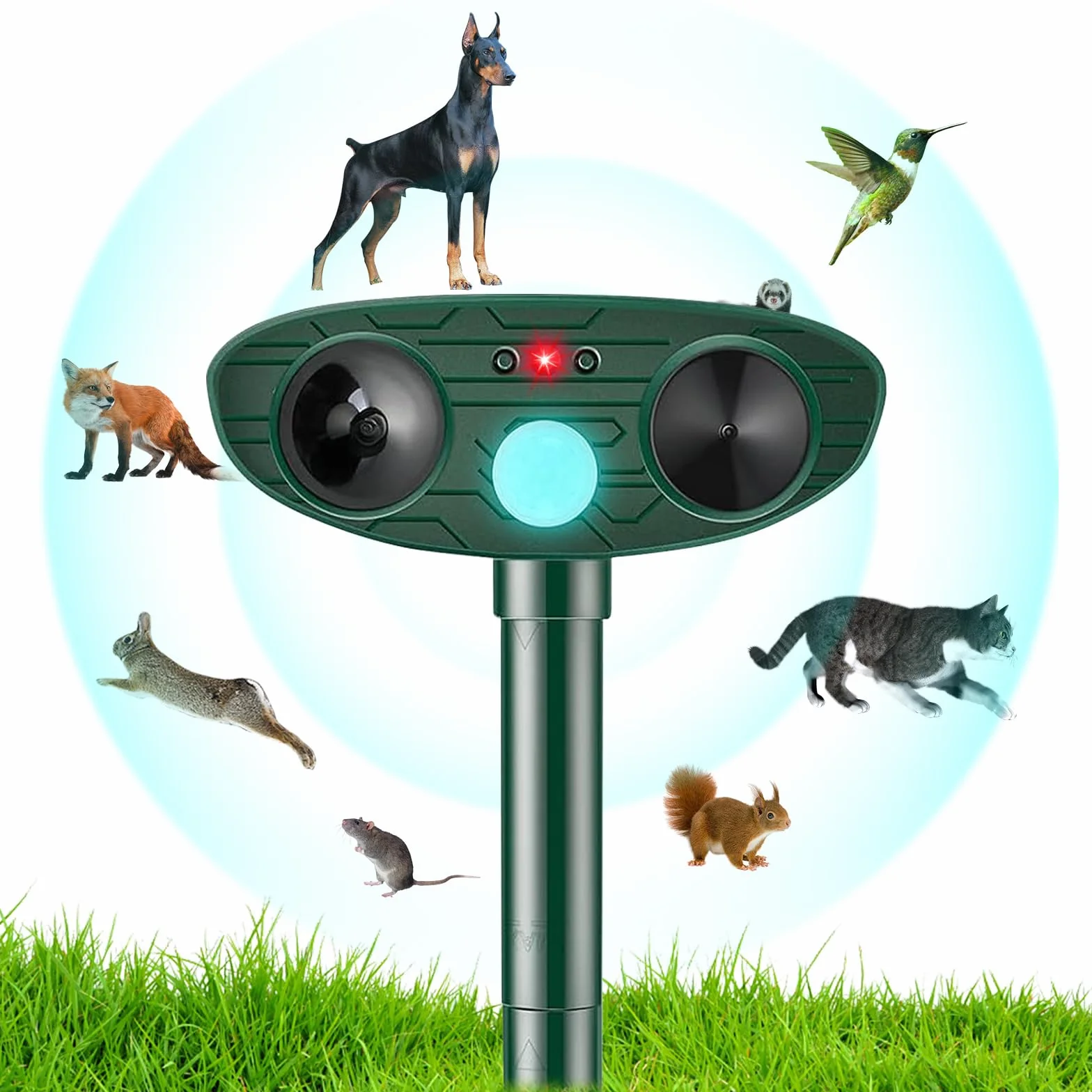 Répulsif Chat Ultrason Solaire Étanche avec Détecteur de Mouvement Anti Chats Chiens Lapins Ratons