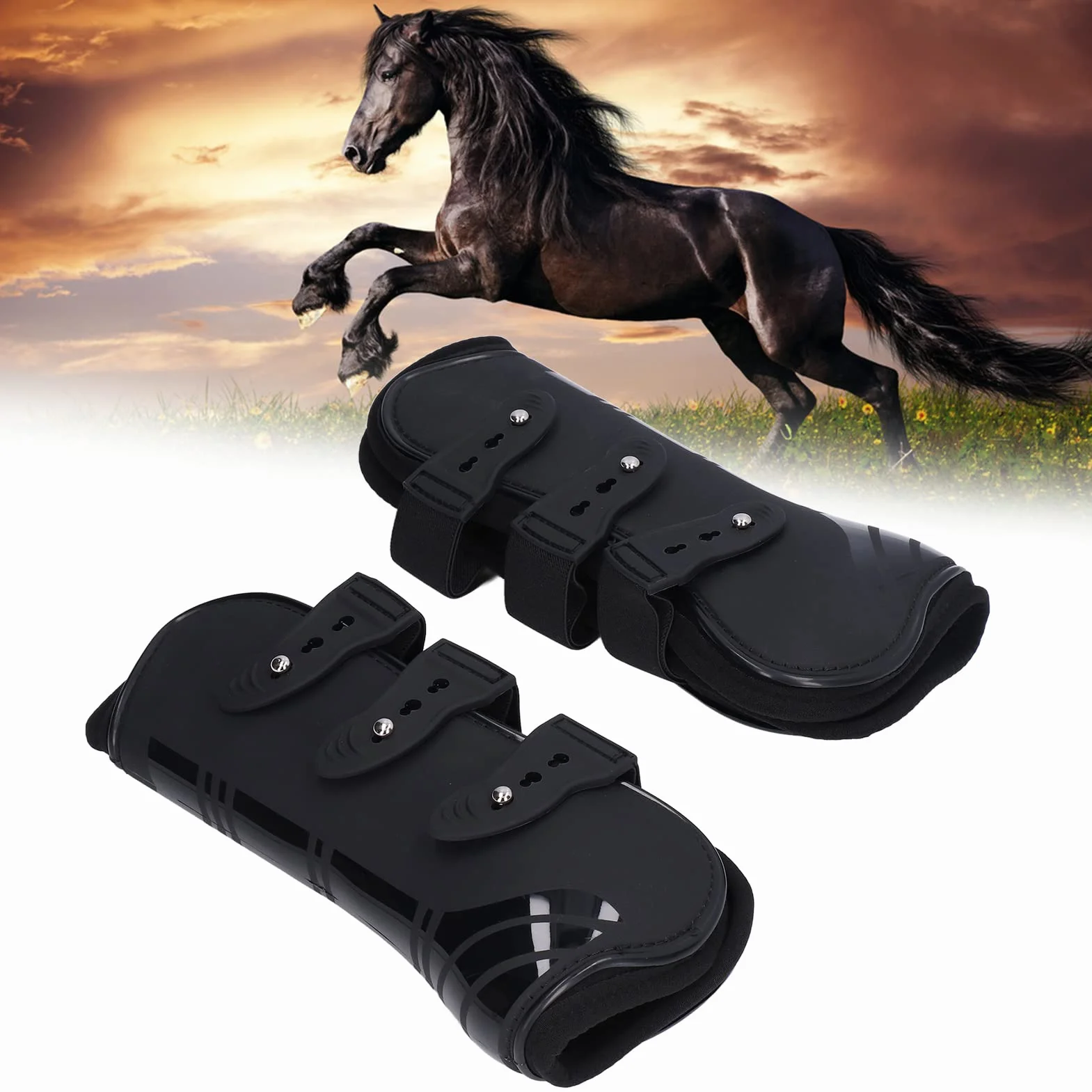 Guêtres de Cheval en Néoprène PU pour Compétitions Pattes Avant Noires L