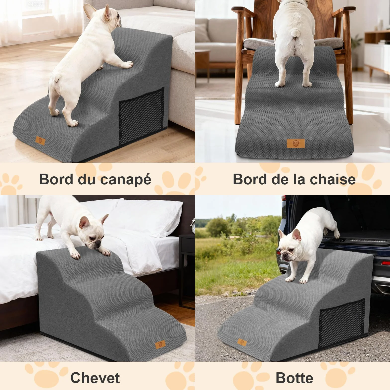 Masthome Escalier pour Chiens et Chats 3 Marches, Éponge Haute Densité, Antidérapant, Housse Amovible Lavable