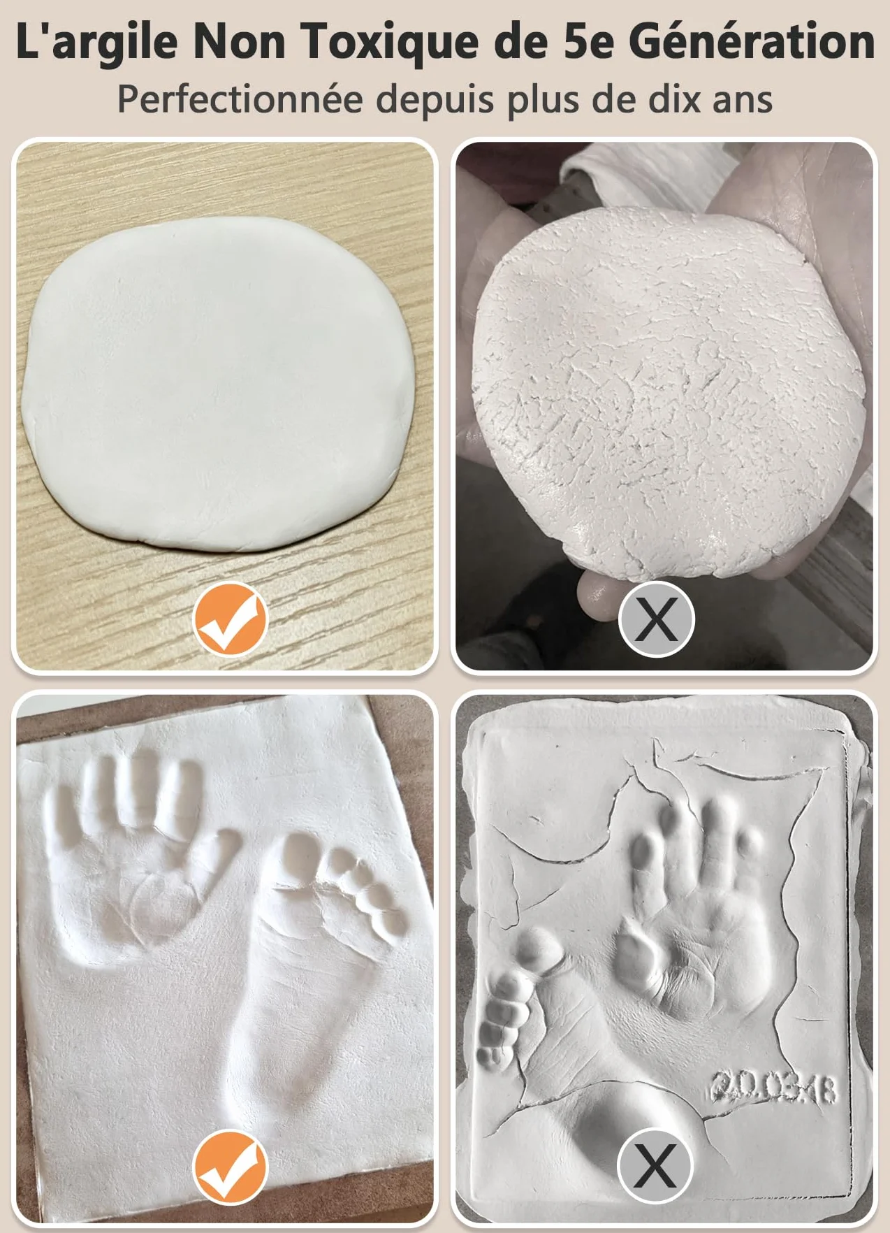 Cadre Empreintes Bébé Kit Empreinte Pieds et Mains Personnalisé Cadeau Nouveau Né Naissance Blanc