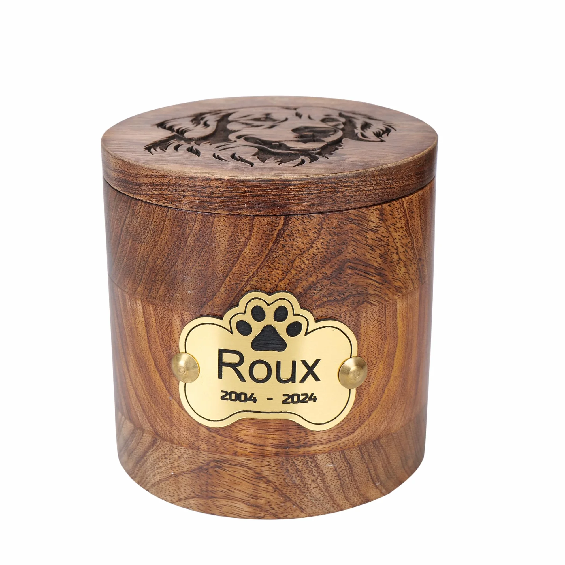 Urne funéraire personnalisée en bois gravée avec photo pour cendres de chien, chat