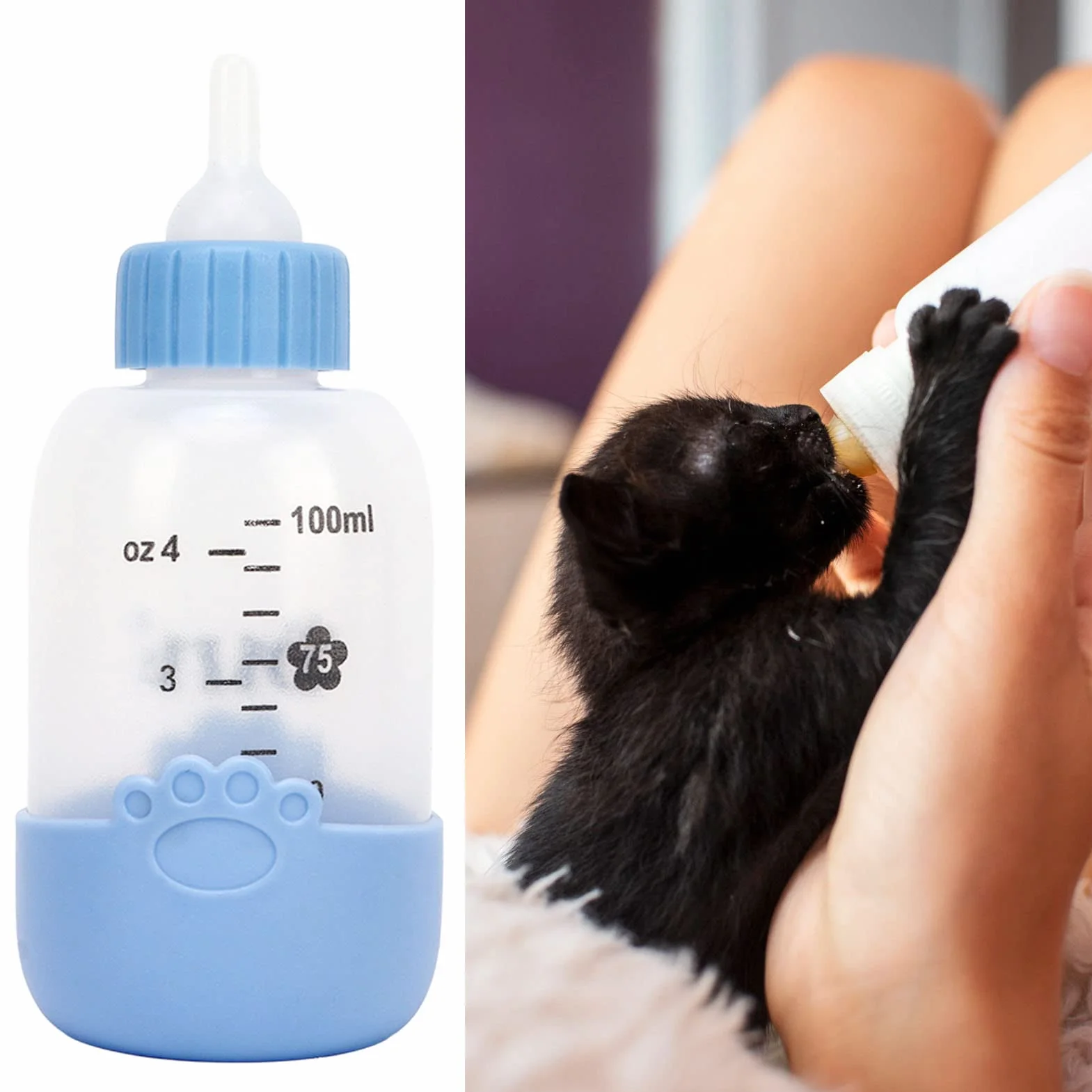 Fockety Kit de Biberon pour Animaux de Compagnie, Bouteille à Presser, Tétine Remplaçable (Bleu)