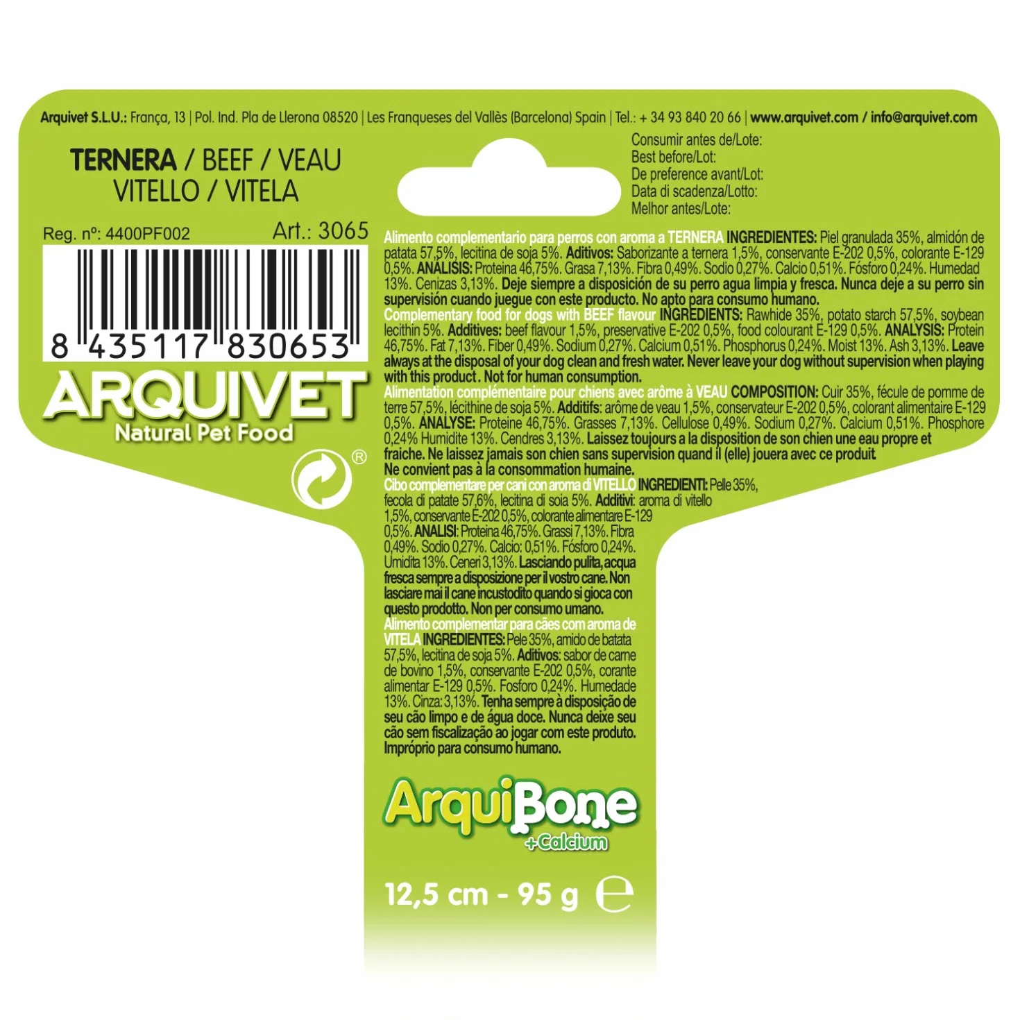 ARQUIVET Arquibone Bœuf 12,5 cm 95 g Grand os pour Chien Snack Naturel os à mâcher
