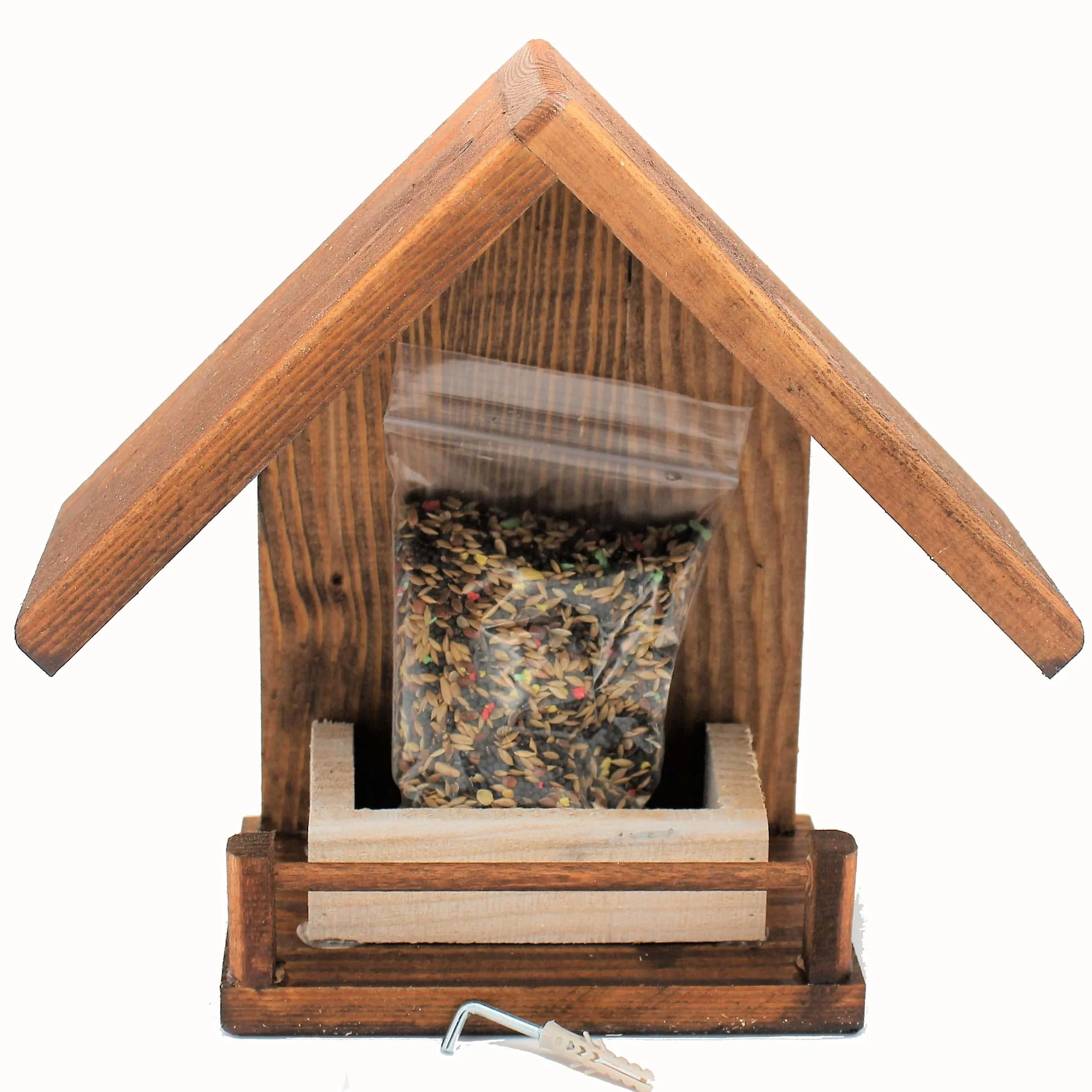 Mangeoire Oiseaux Bois Naturel Jardin Balcon Terrasse Protection Anti-Humidité Maison Décorative Graines Incluses