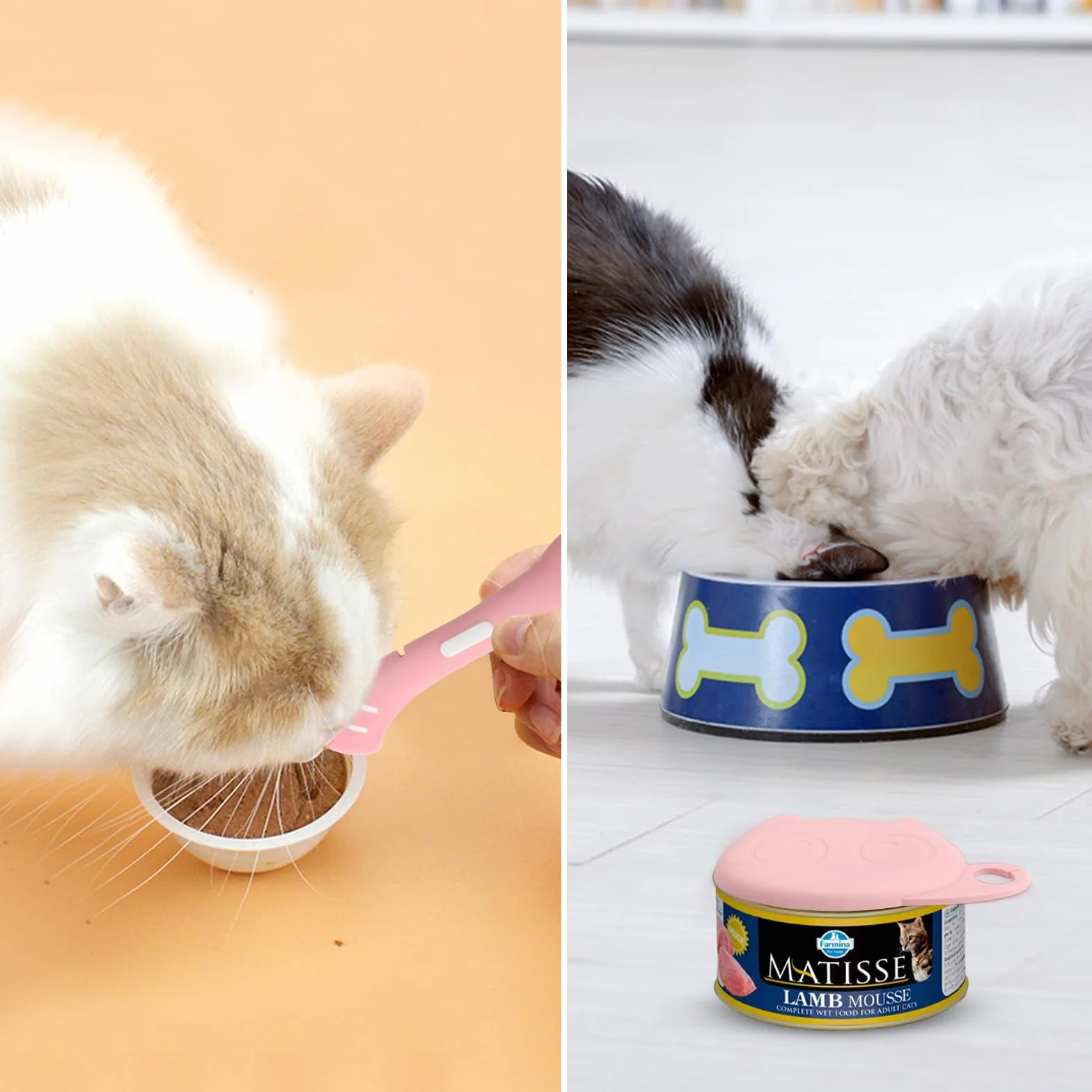 Lot de 2 cuillères pour chat en silicone avec couvercle ouvre-boîte patte mignonne