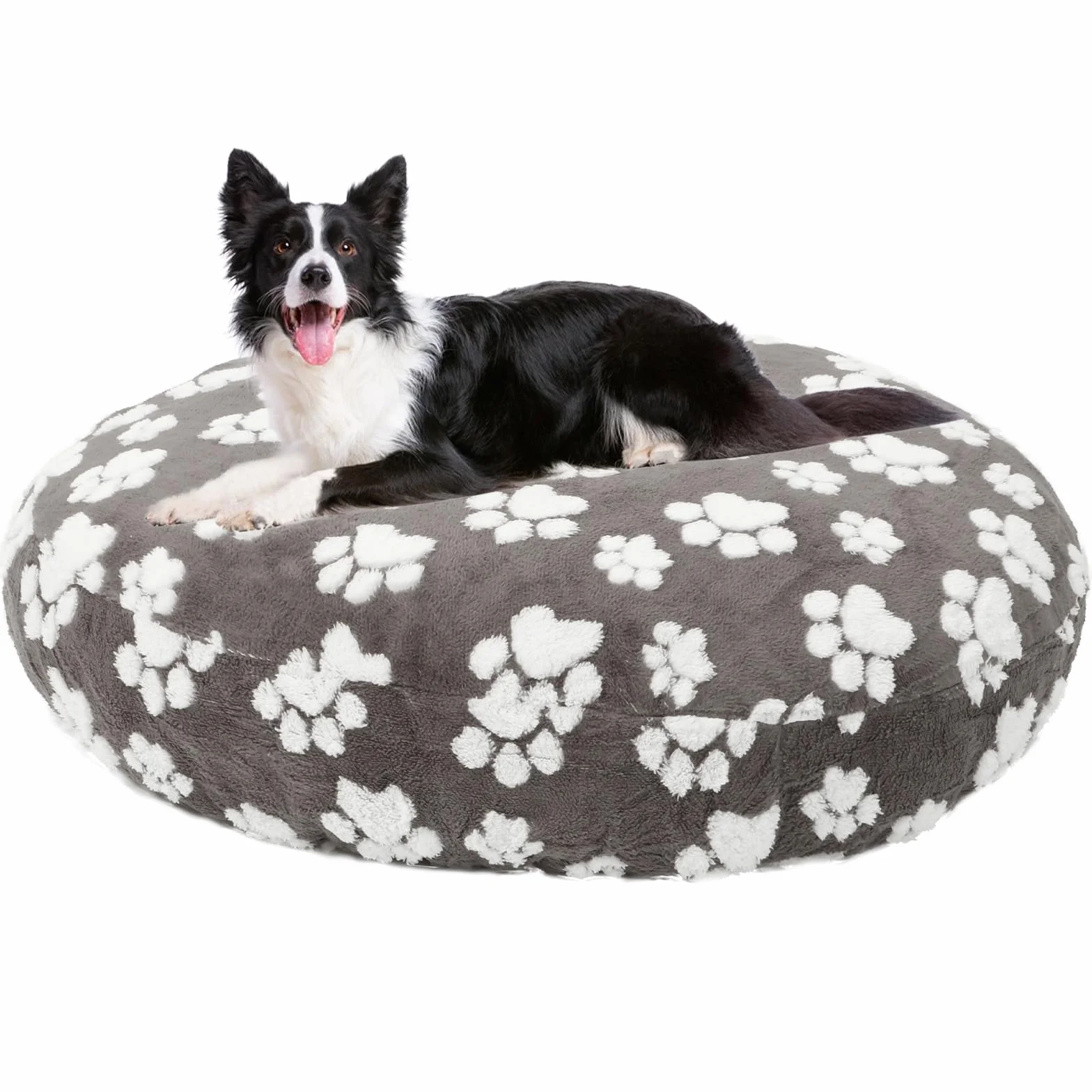 Housse de lit ronde pour chien molleton coton imperméable double face gris foncé 91 cm