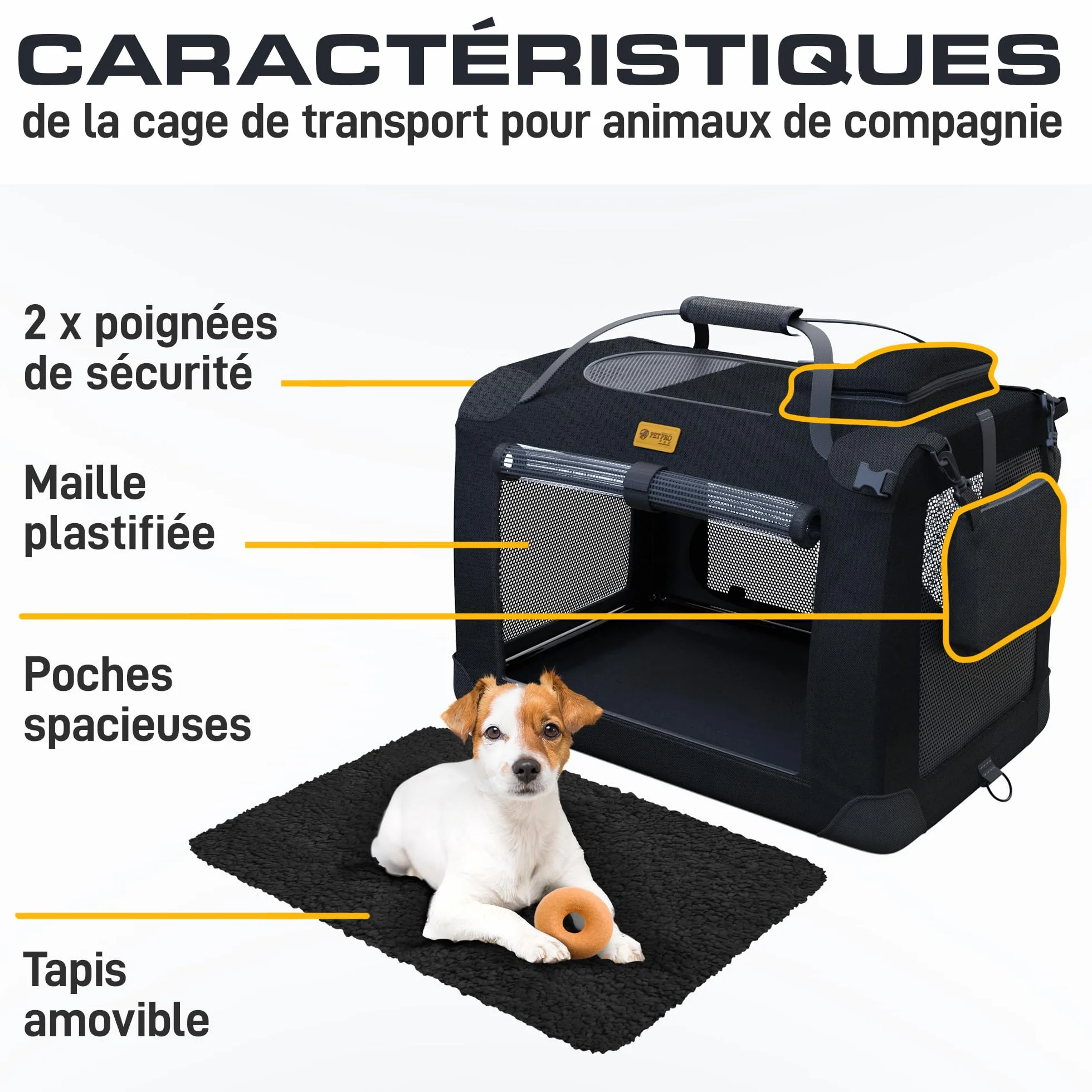 PETPROVED Cage de Transport pour Chien Pliable Voiture Niche Sac Noir M