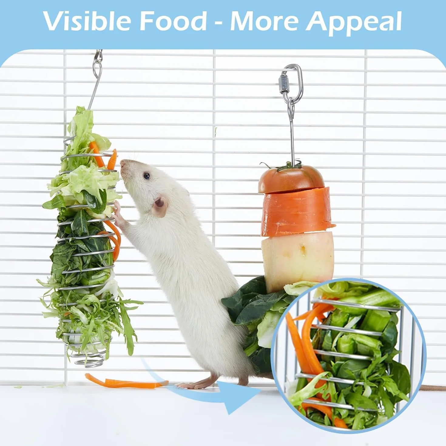 Lot de 2 Jouets pour Rats en Acier Inoxydable 304 - Jouet à Suspendre Alimentation Lente