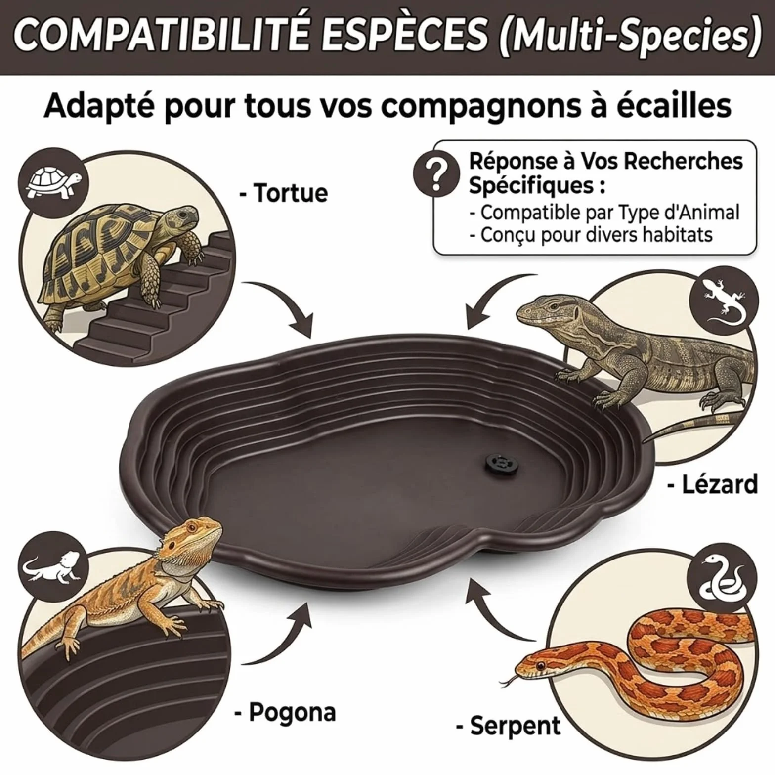 Plat d'eau Tortue avec Rampe et Plate-Forme pour Reptiles - Alimentation Intégrée