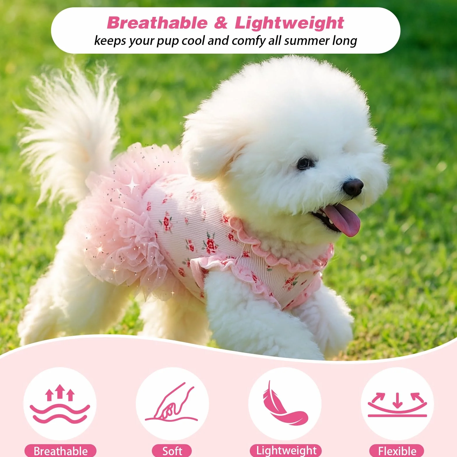 Robe florale avec anneau en D pour petits chiens et chats été intérieur extérieur