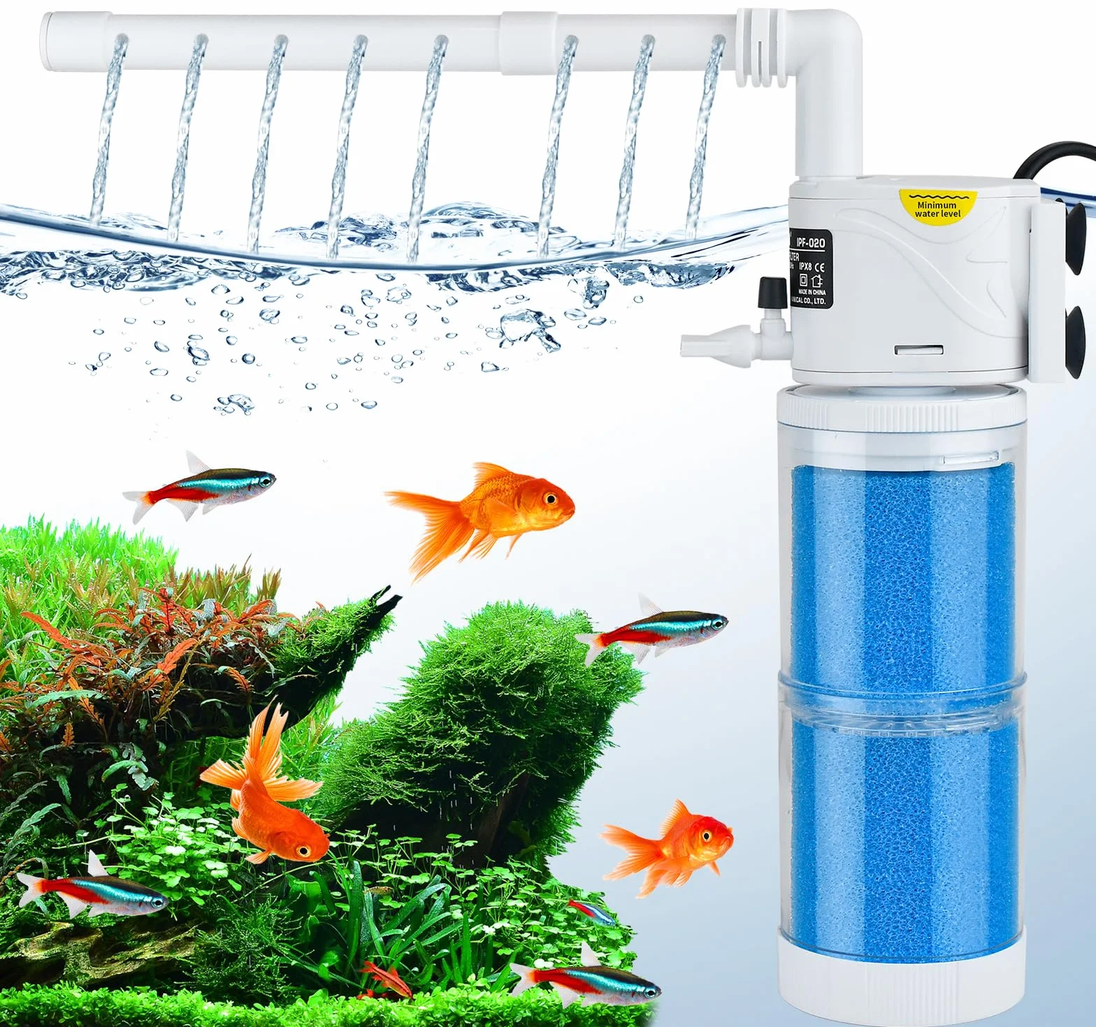 Pompe Aquarium 60L 100L Filtre 15W 1000L/H 5 en 1 Silencieuse Réglable pour 40-150L