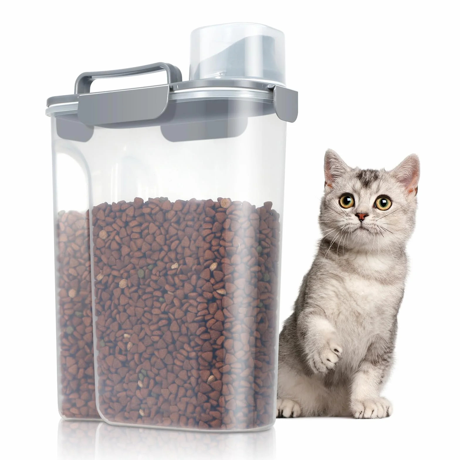 TBMax Récipient de stockage de nourriture pour chat de 5 L avec couvercle, récipient portable avec grand bec verseur et tasse à mesurer, récipient hermétique pour aliments pour chiens, oiseaux,
