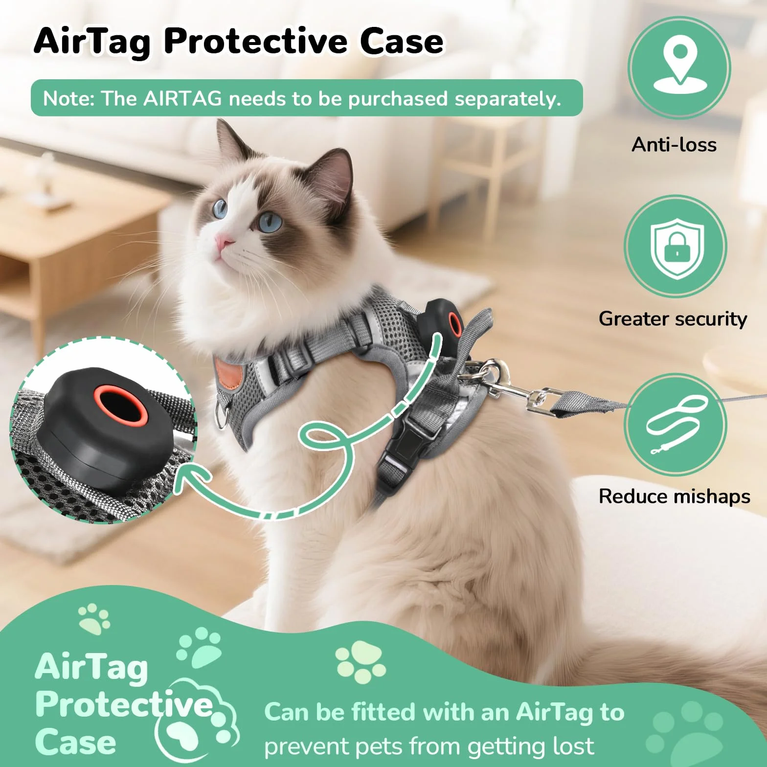 Harnais anti-fuite pour chat (Gris foncé, S)