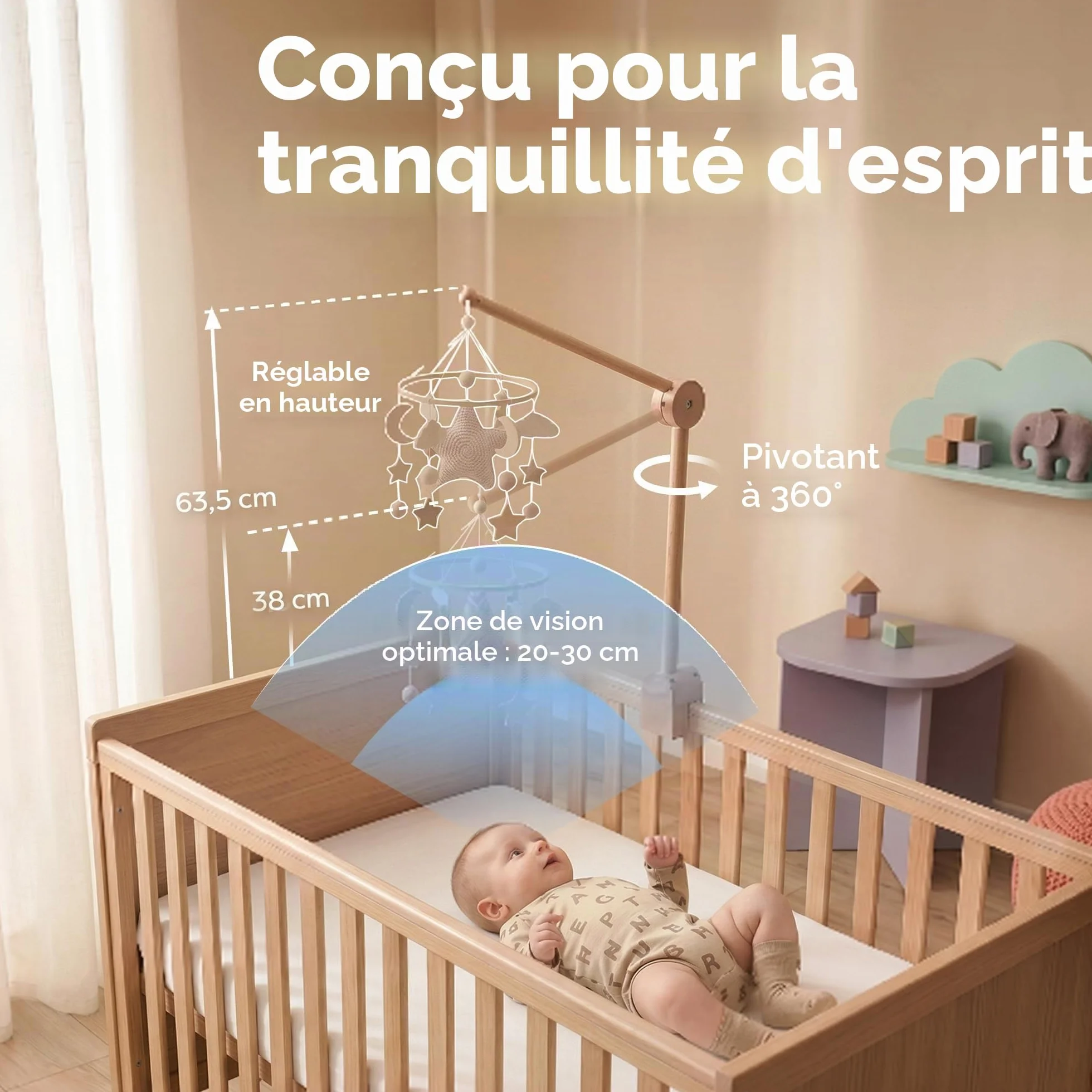 Support Mobile Bébé Réglable en Hauteur pour Lit de Bébé, Table à Langer, Parc, 0-6 mois