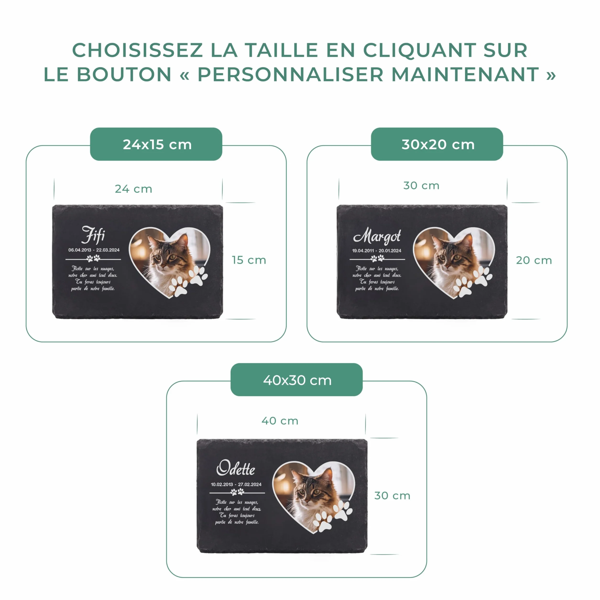 Plaque tombale personnalisée pour Chien Chat Animaux - Pierre commémorative en Ardoise gravée avec nom et Photo, 3 Tailles