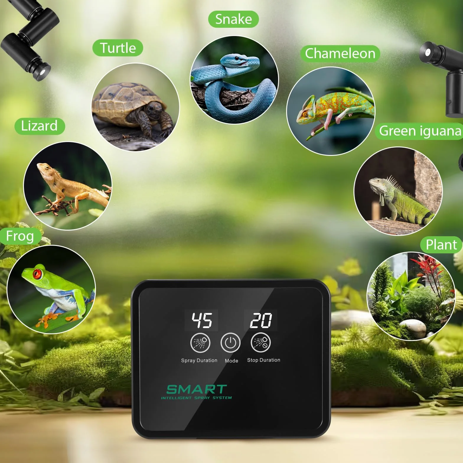 Brumisateur Terrarium Humidificateur Intelligent pour Reptiles avec Minuterie 360° Système Brumisation Automatique