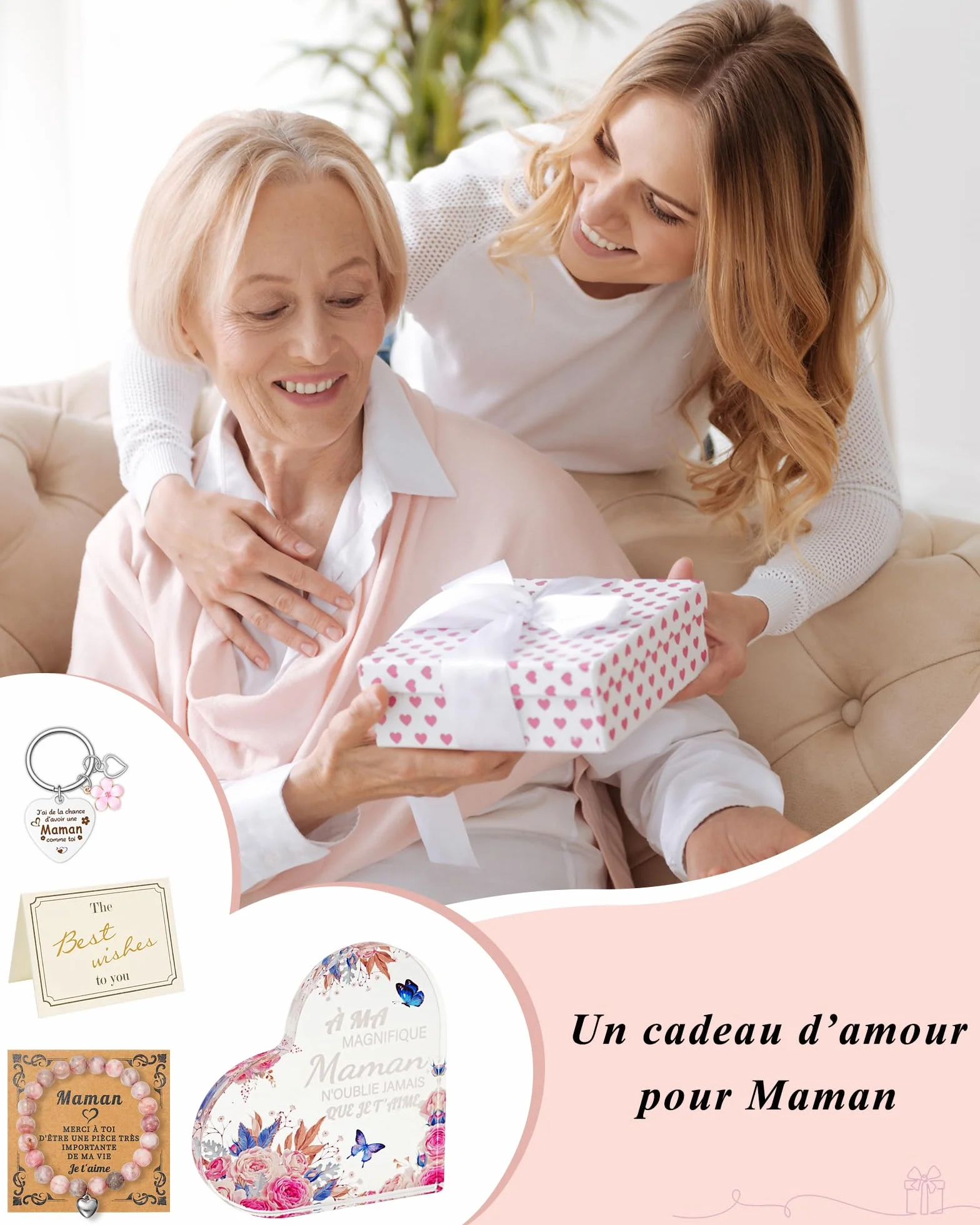 Merclix Coffret Cadeau Maman Bracelet Porte-Clés Ornement Acrylique Fête des Mères