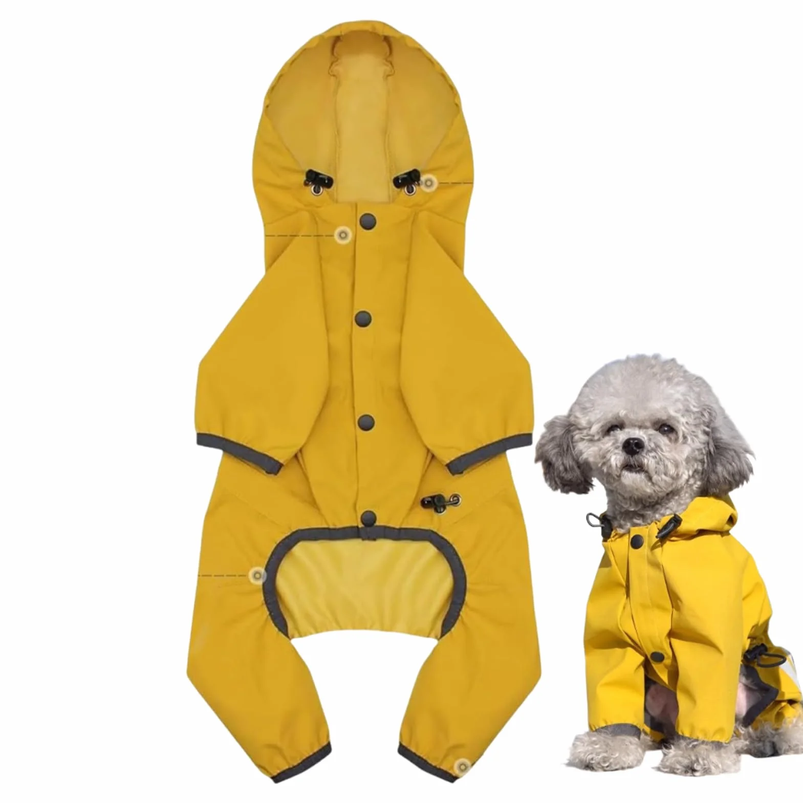 Veste Imperméable pour Chien - Manteau de Pluie Ajustable Jaune avec Capuche