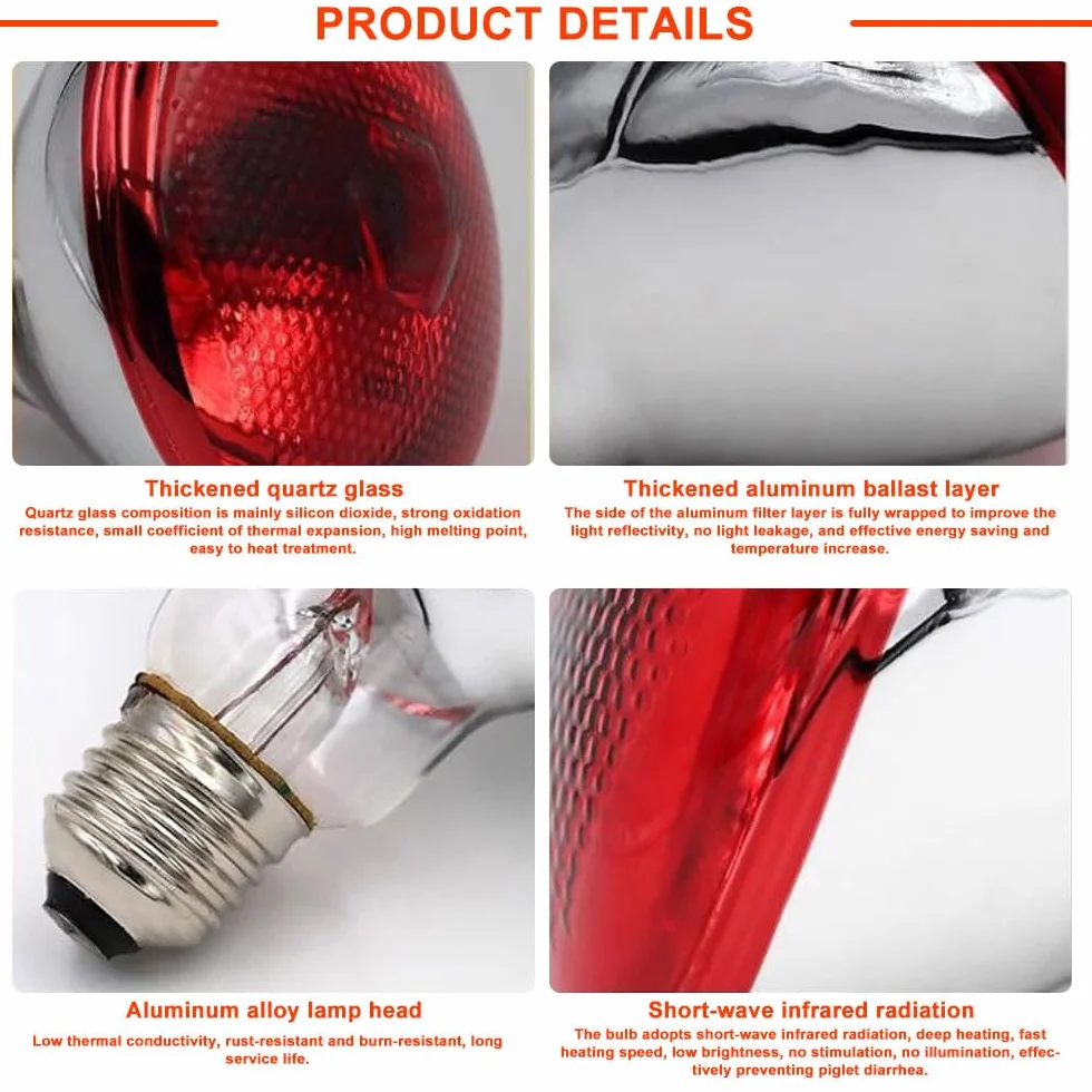 Lampe Chauffante Reptile 250W E27 Ampoule Infrarouge pour Tortue Serpent Hamster
