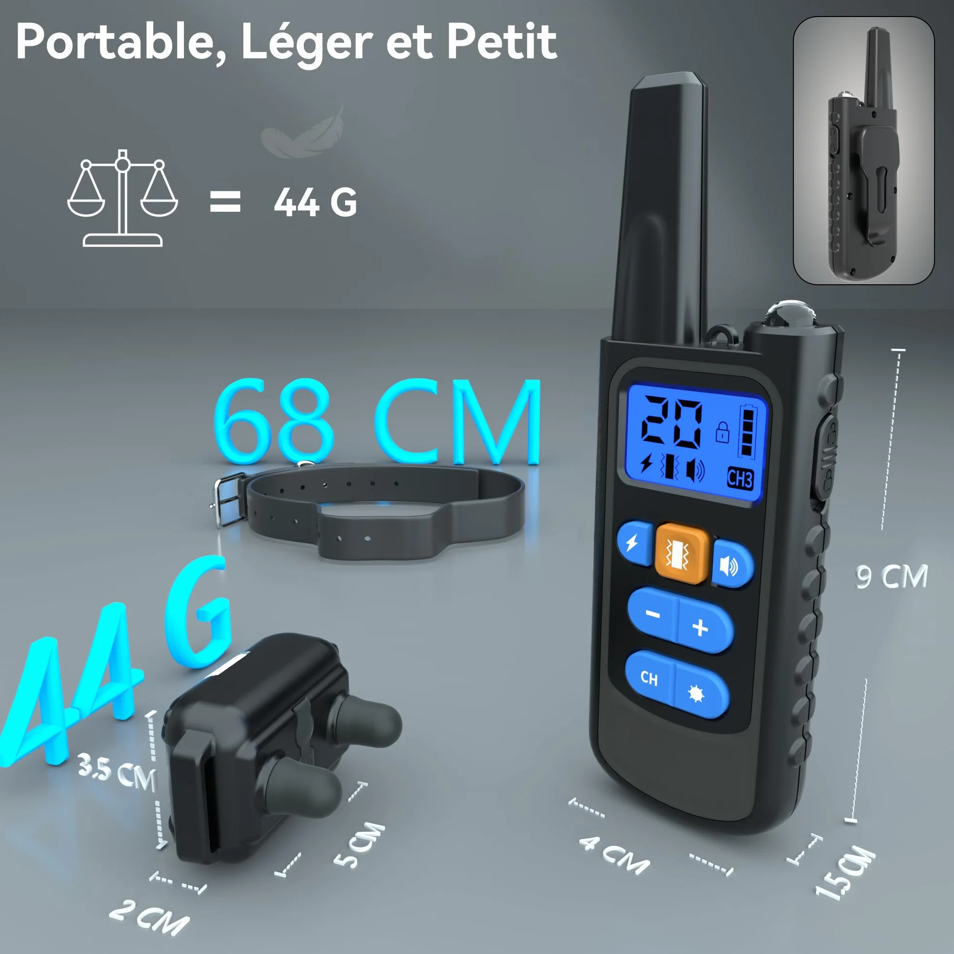 Collier de Dressage pour Chiens Rechargeable Meloive, Portée 3000m, Mode Vibration Son Choc Statique Lumière, IPX67 Résistant à l'Eau
