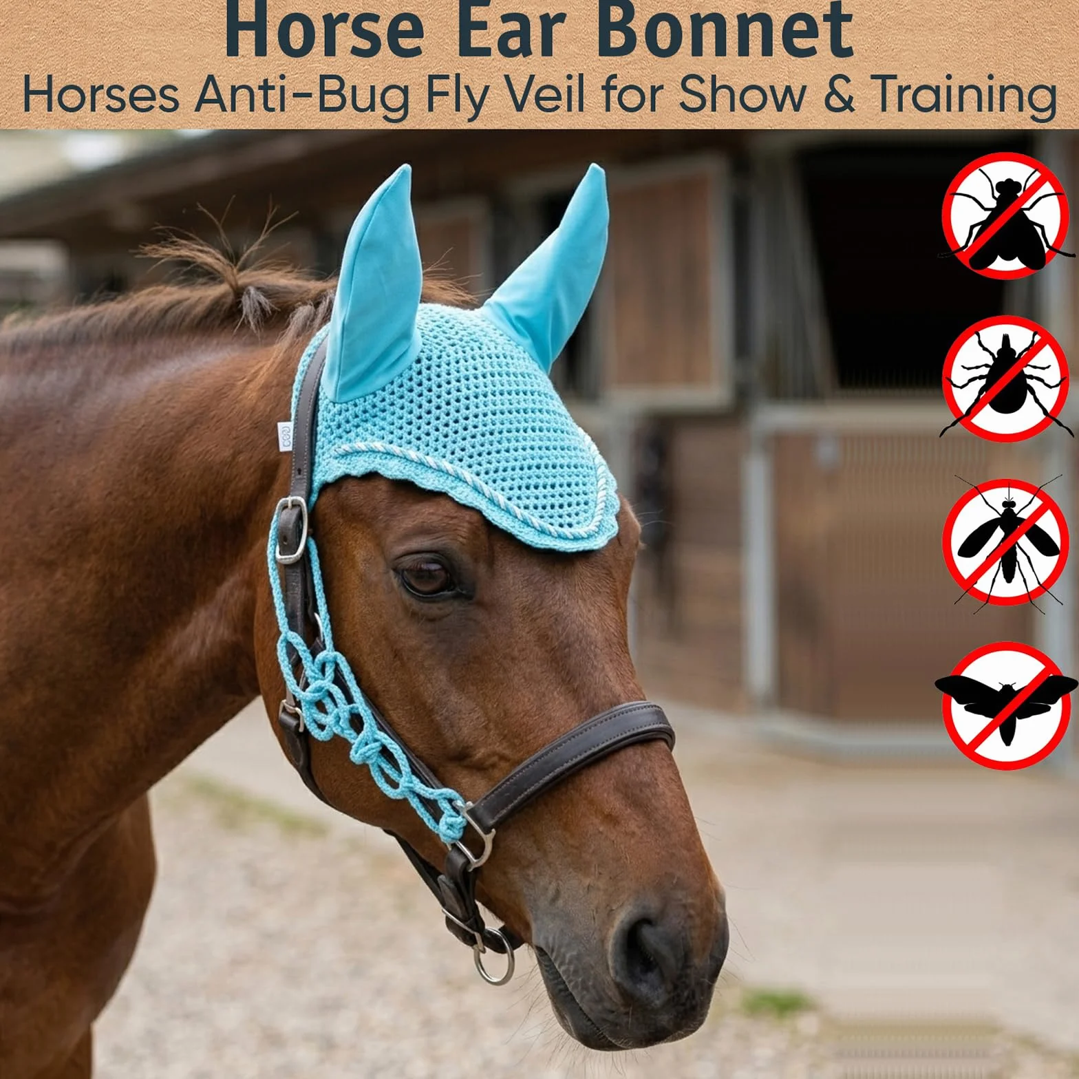 Spire Bonnet de protection d’oreille en coton doux pour cheval Poney Bleu ciel