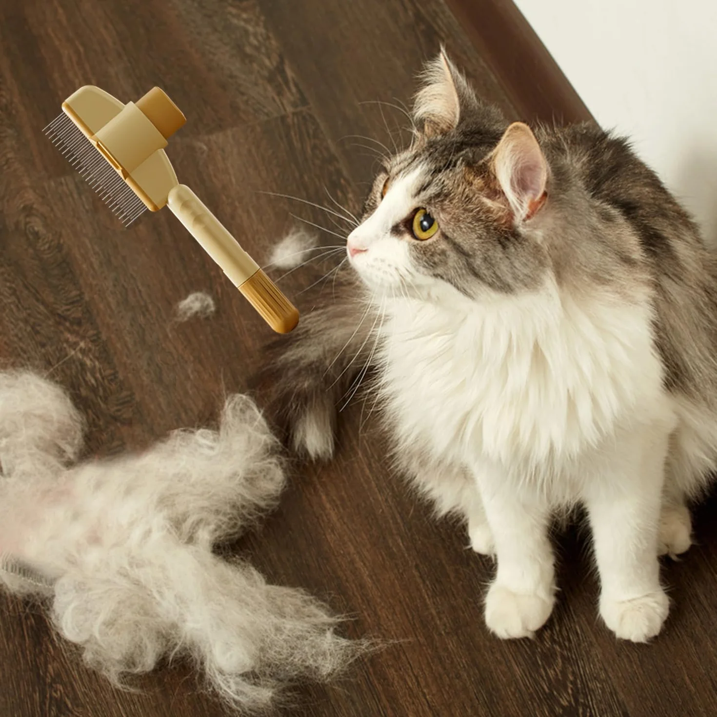 Peigne de Toilettage pour Chat avec Bouton D'épilation, Brosse Animaux de Compagnie, Acier Inoxydable