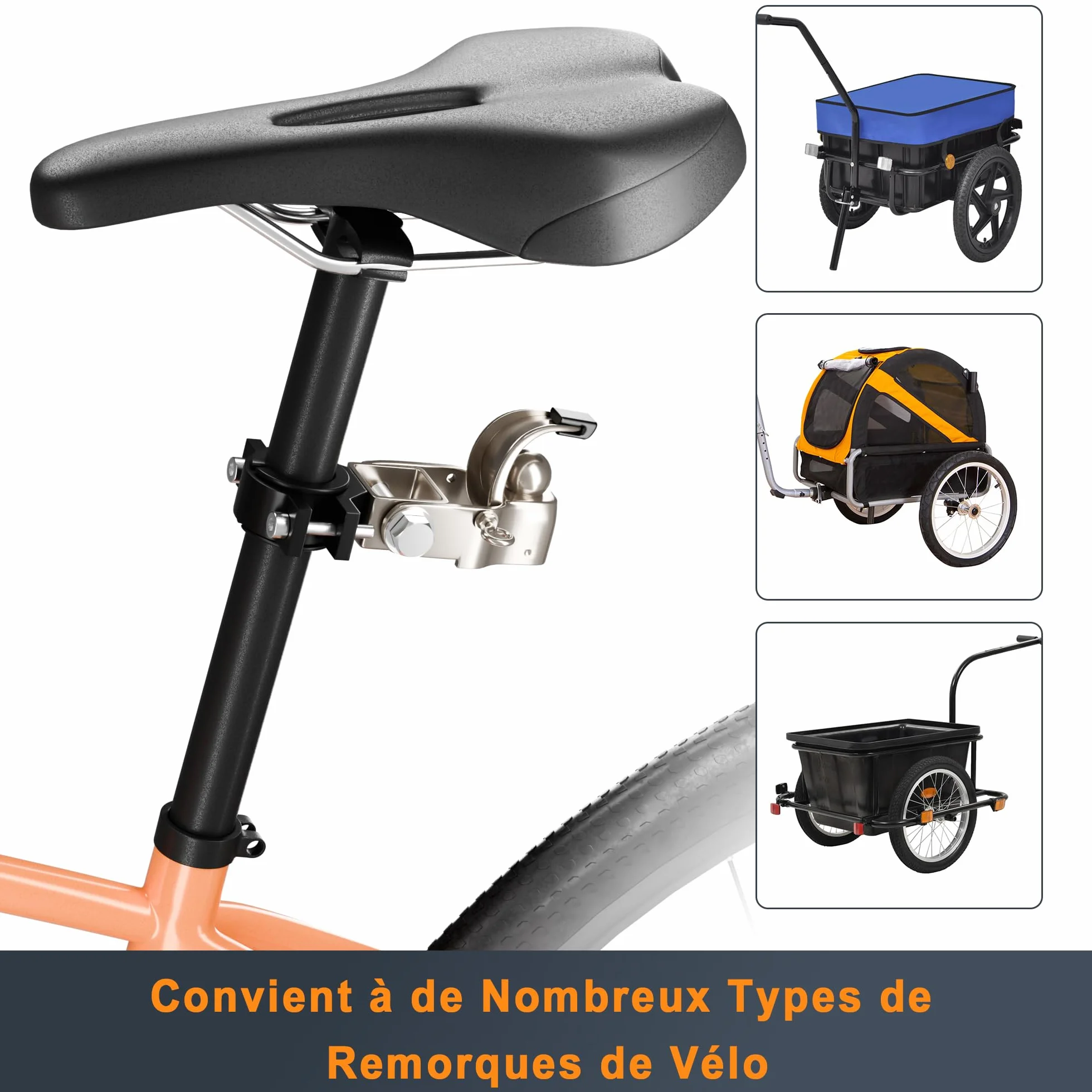 Attache Remorque Vélo, Adaptateur Compatible Tige de Selle
