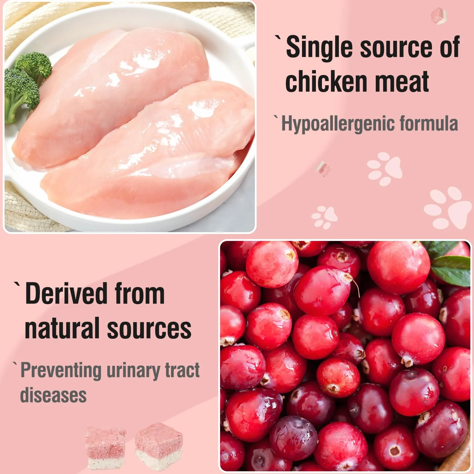 Friandises lyophilisées Poulet-Cranberry pour Chats et Chiens, Riche en protéines et antioxydants, sans céréales