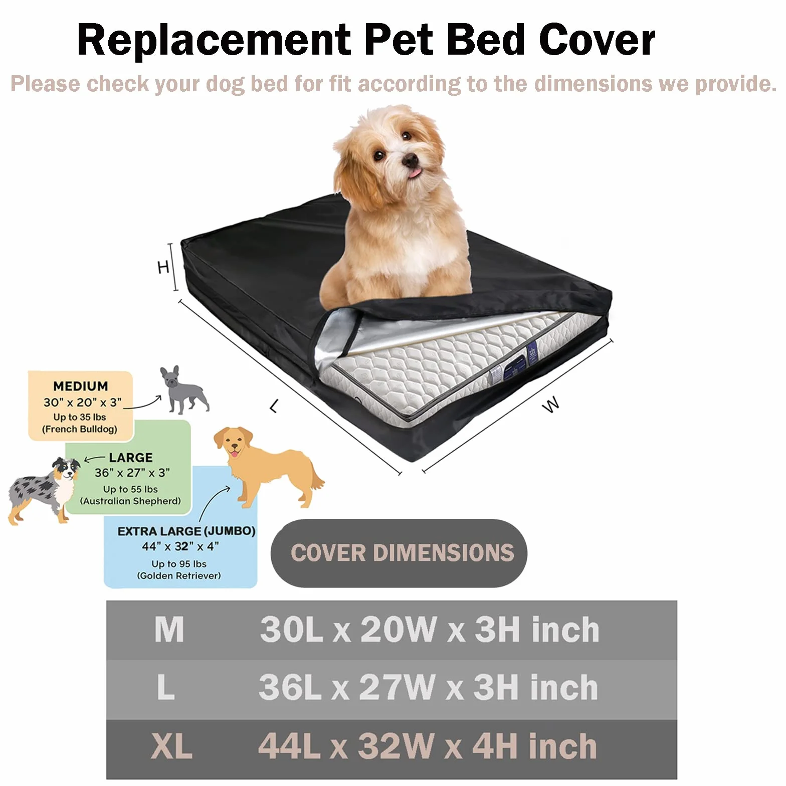 Housse de rechange pour lit chien imperméable lavable Oxford XL 111,8 x 81,3 x 10,2 cm