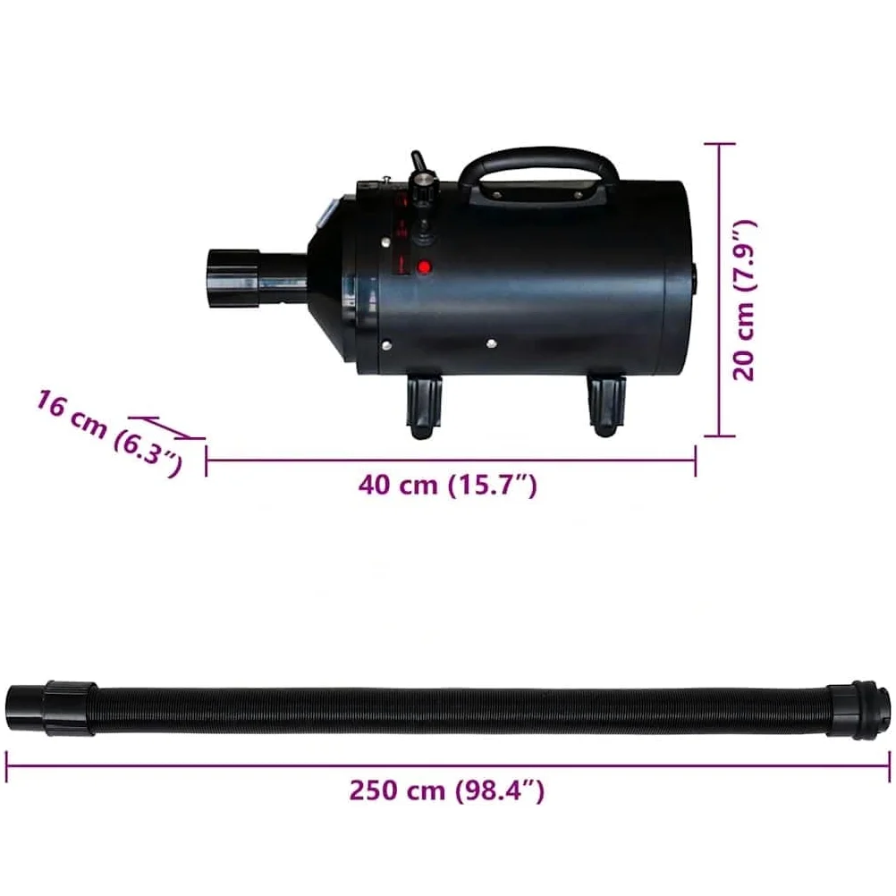 vidaXL Sèche-cheveux pour chien avec 3 buses Noir 2400 W