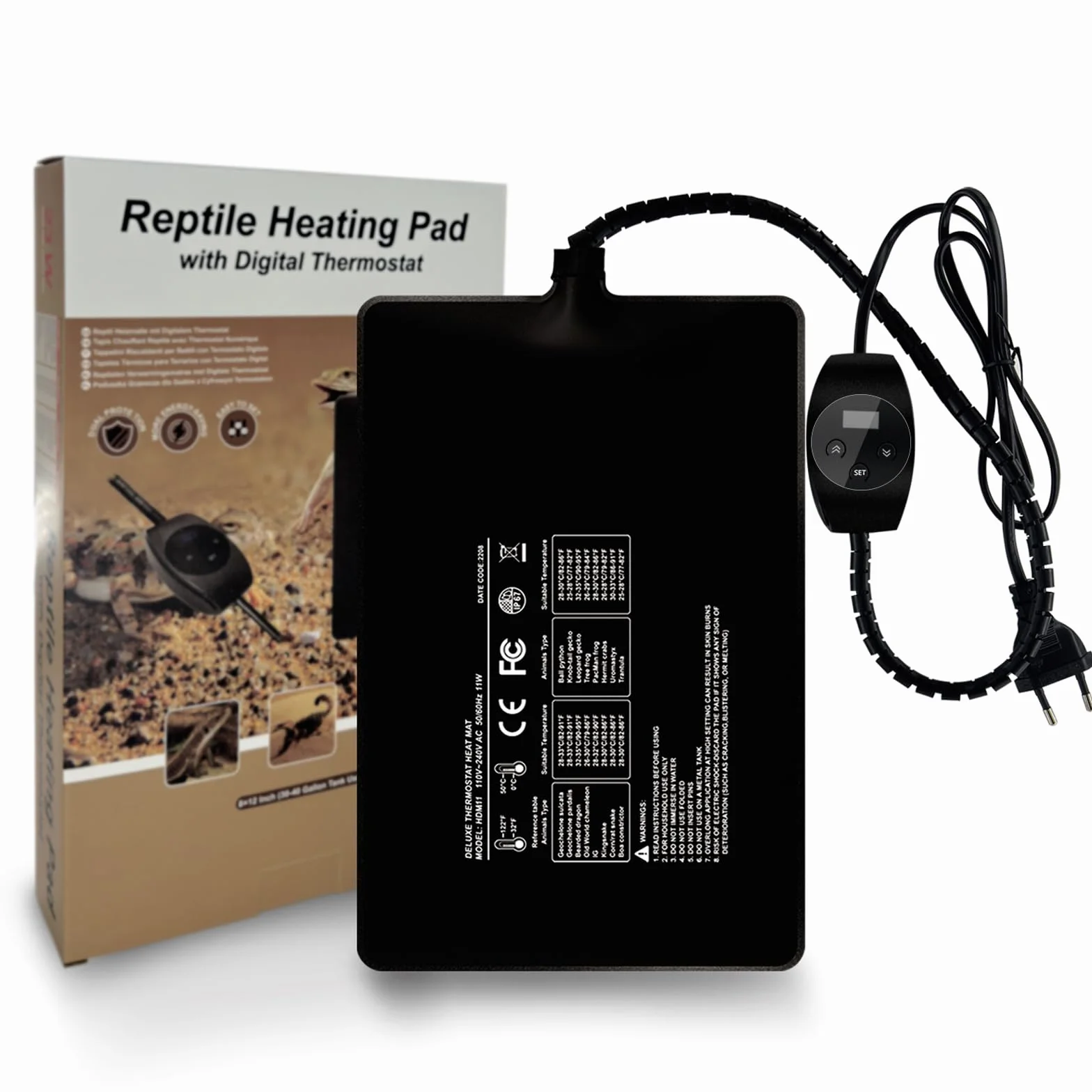 Tapis Chauffant Reptile Thermostat 11W 15x20CM Coussin Chauffant Terrarium Réglable