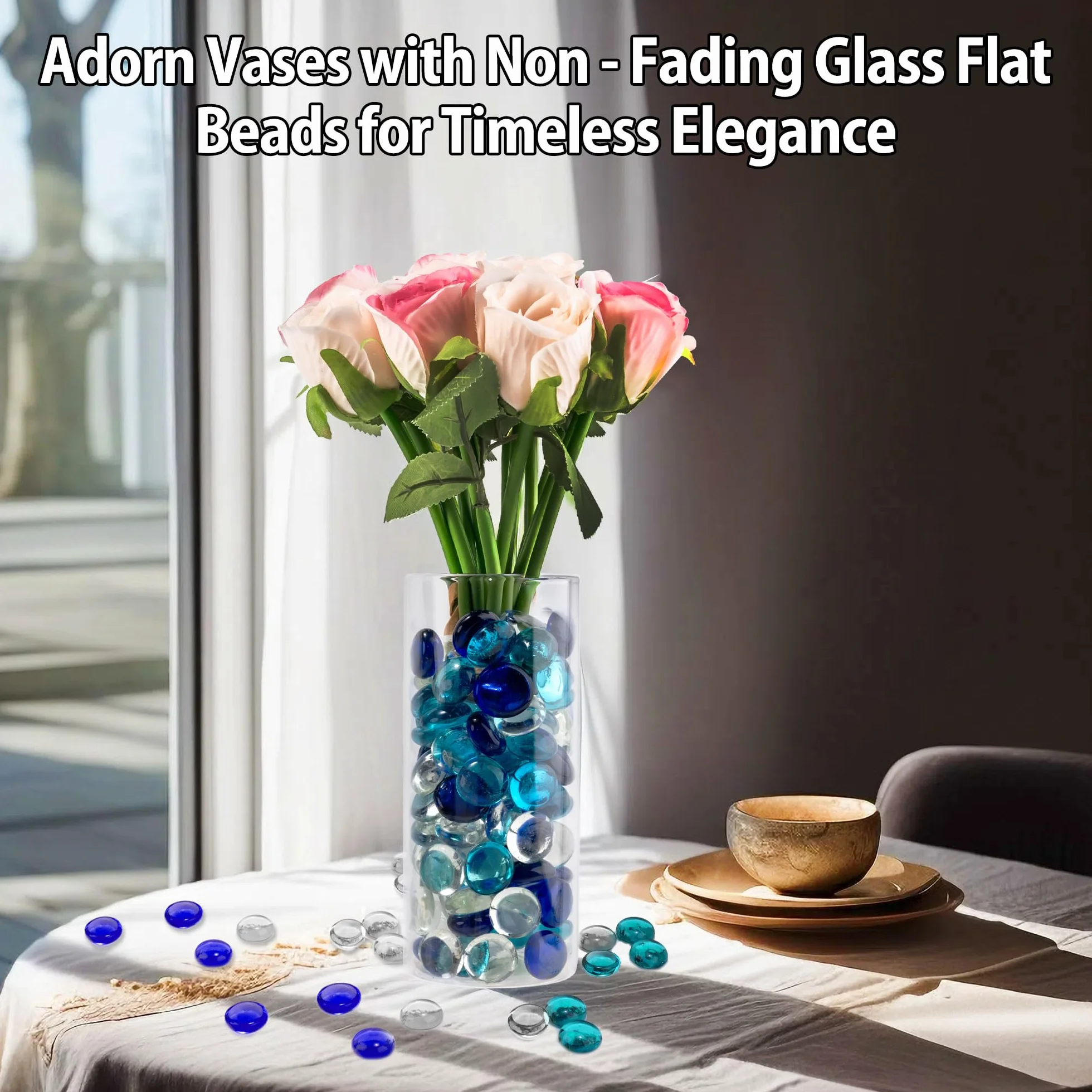 Billes de Verre Bleu 0.44 kg pour Vases, Aquarium et Décoration