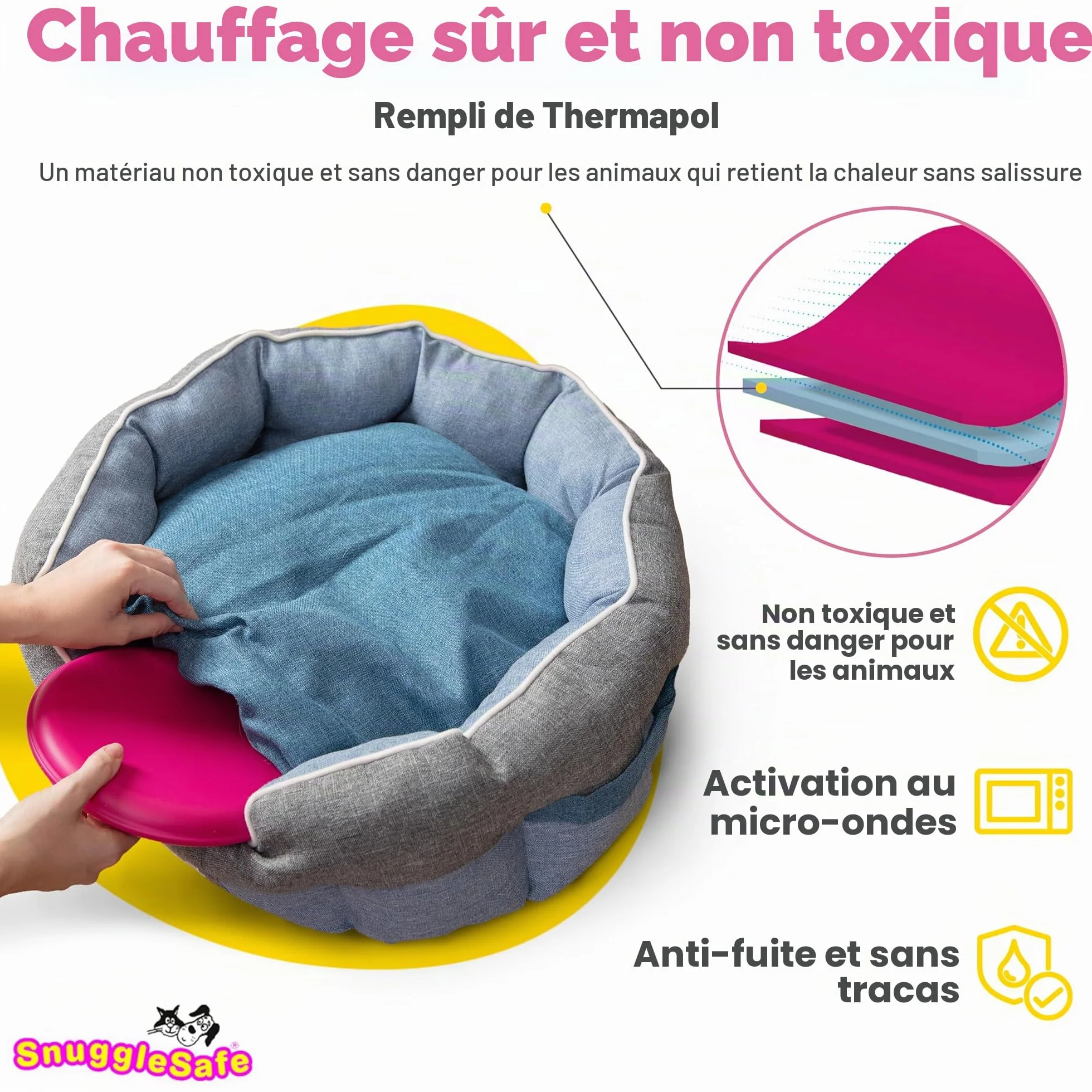 SnuggleSafe Coussin Chauffant Micro-Ondes pour Animaux - Disque Chauffant Résistant aux Morsures et à l’Eau - Jusqu’à 10 Heures de Chaleur