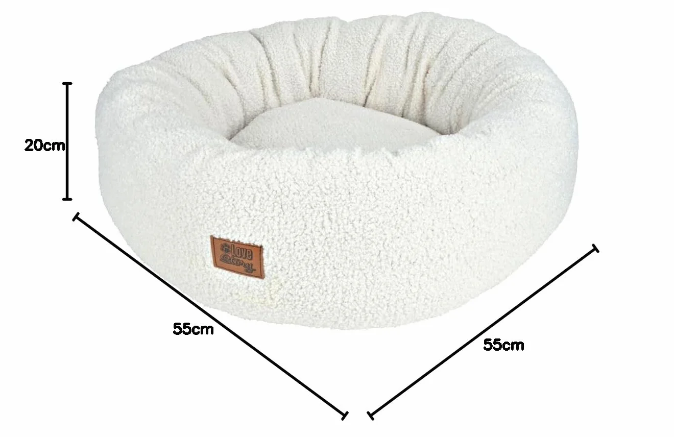 Love Story Coussin Rond Donut Laine Bouclée Polyester D55 x H20 cm Ecru