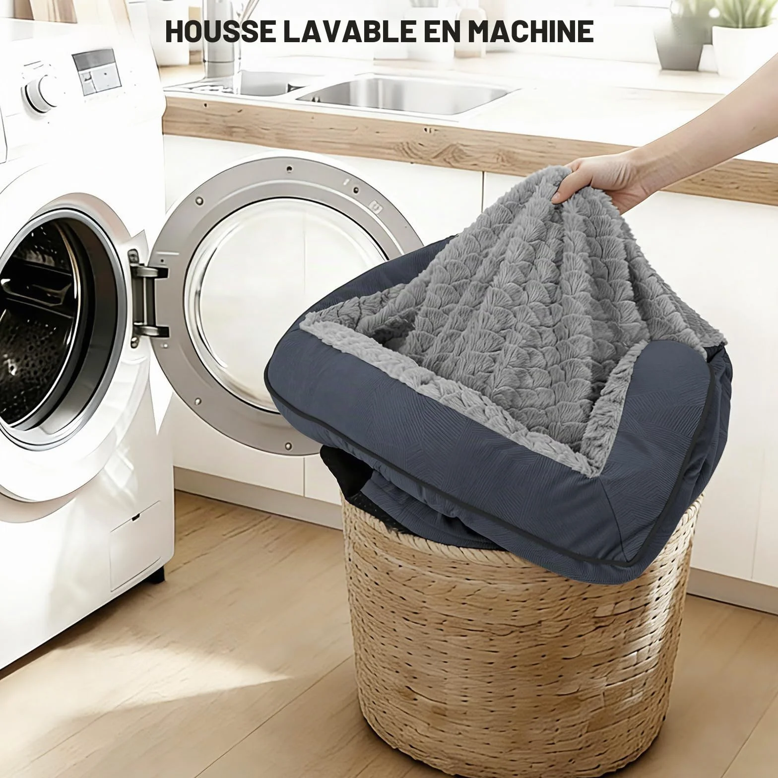JOEJOY Panier Chien Grande Taille Orthopedique Memoire de Forme Lit pour Chien Dehoussable Lavable Coussin Nid d'abeille Imperméable Gris Foncé