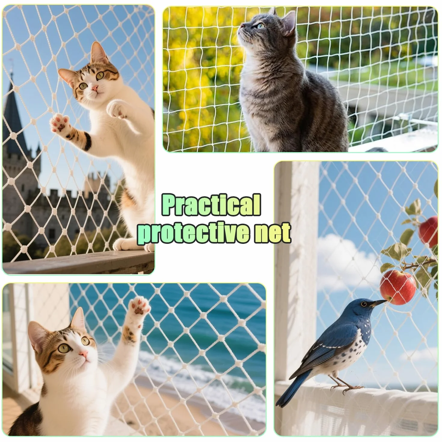 Filet de Protection pour Oiseaux 10x3m Nylon Anti Pigeon Balcon Terrasse