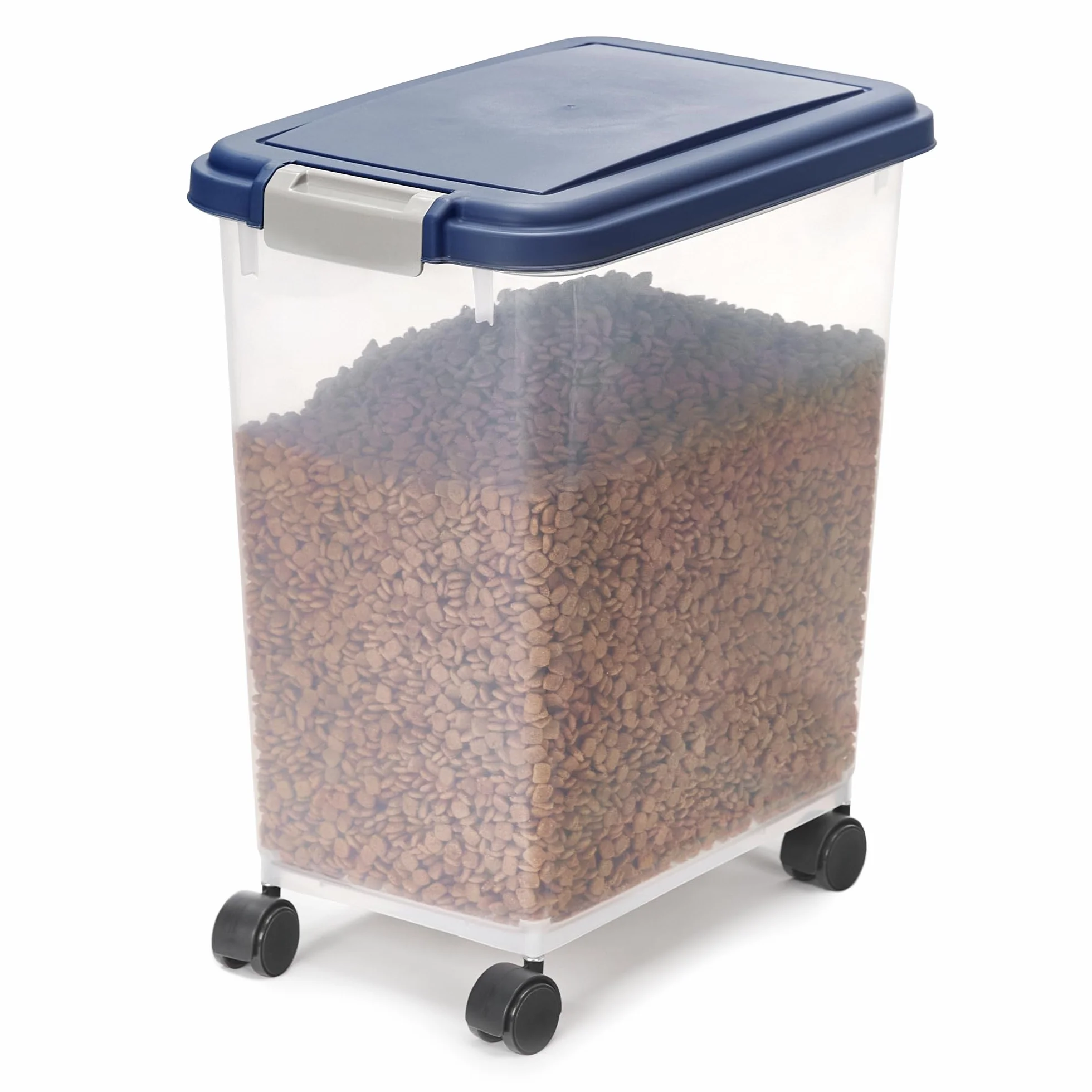 Iris Ohyama Boite Croquettes Chat Hermetique à Roulettes 30L Plastique Bleu