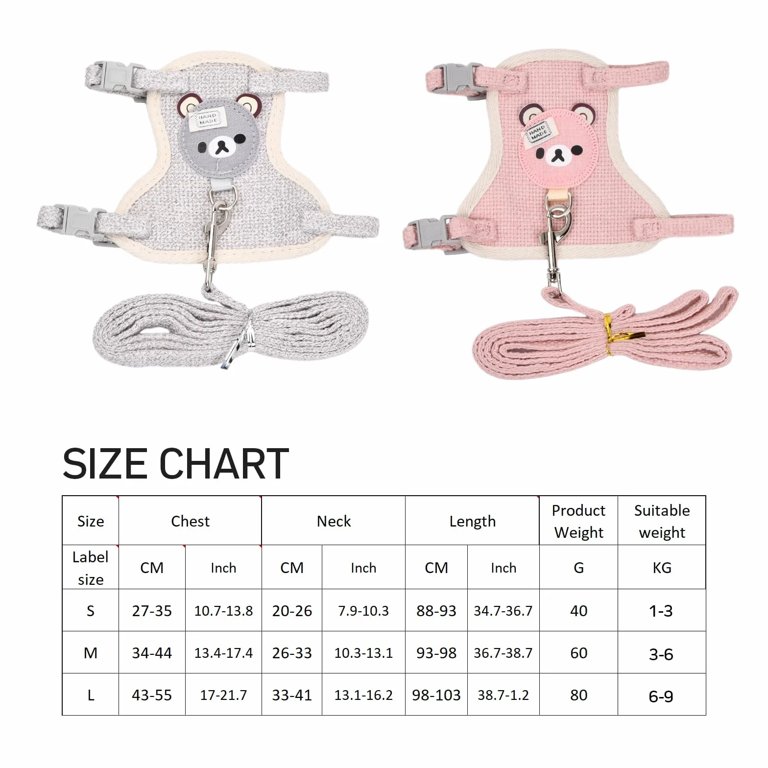 Harnais et Laisse pour Animaux de Compagnie 120 cm Réglable Rembourré Doux Gris Rose