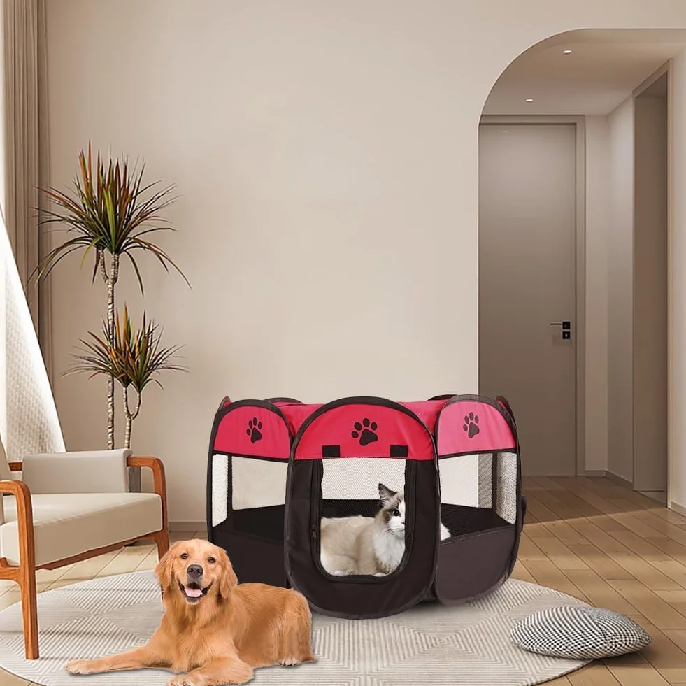 Enclos pliable pour chiots 74 x 74 x 43 cm Tissu Oxford bordeaux noir