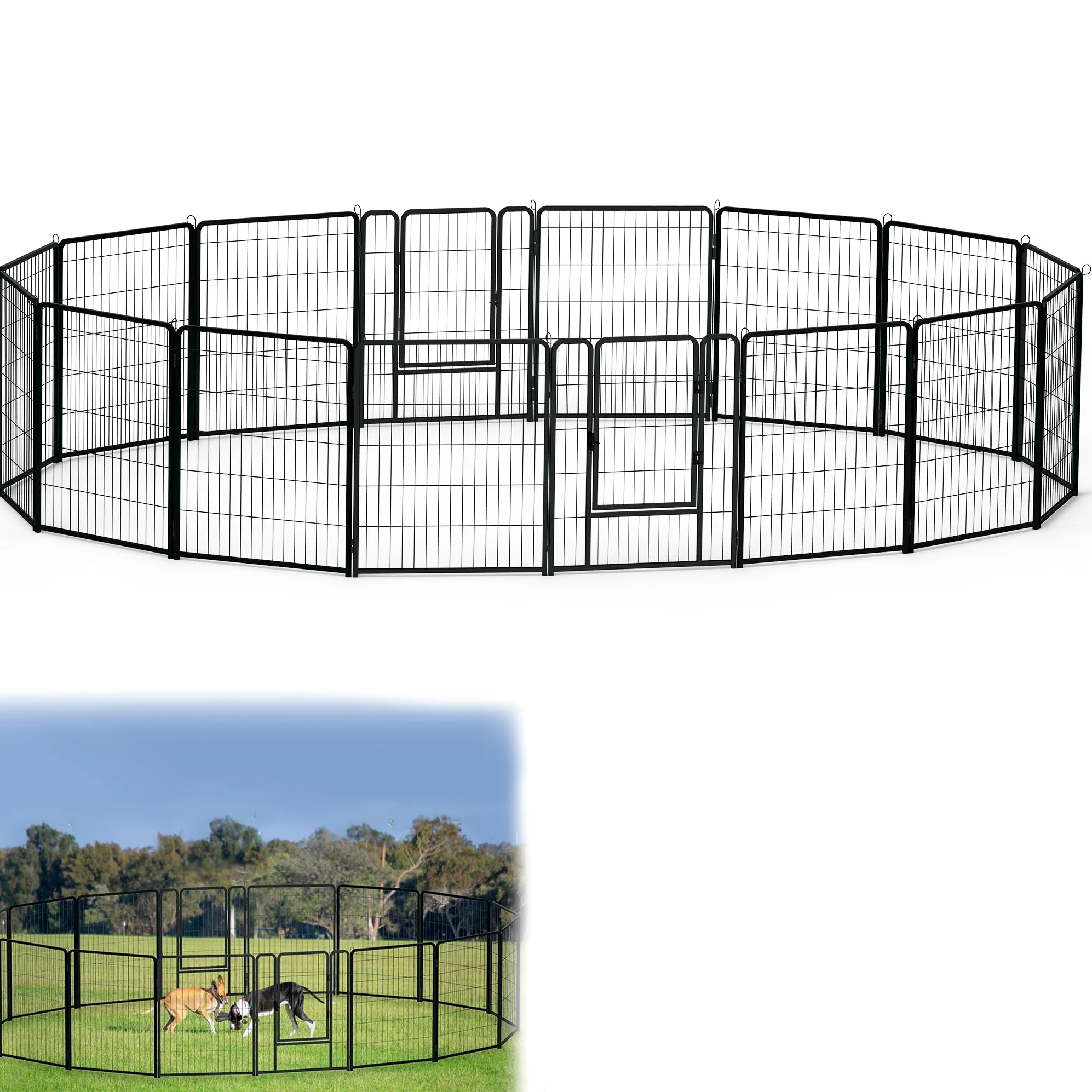YRHome Enclos pliable pour chiot et chien, 16 pièces, 80 x 65 cm, avec porte et ancrage au sol pour intérieur/extérieur, résistant aux intempéries