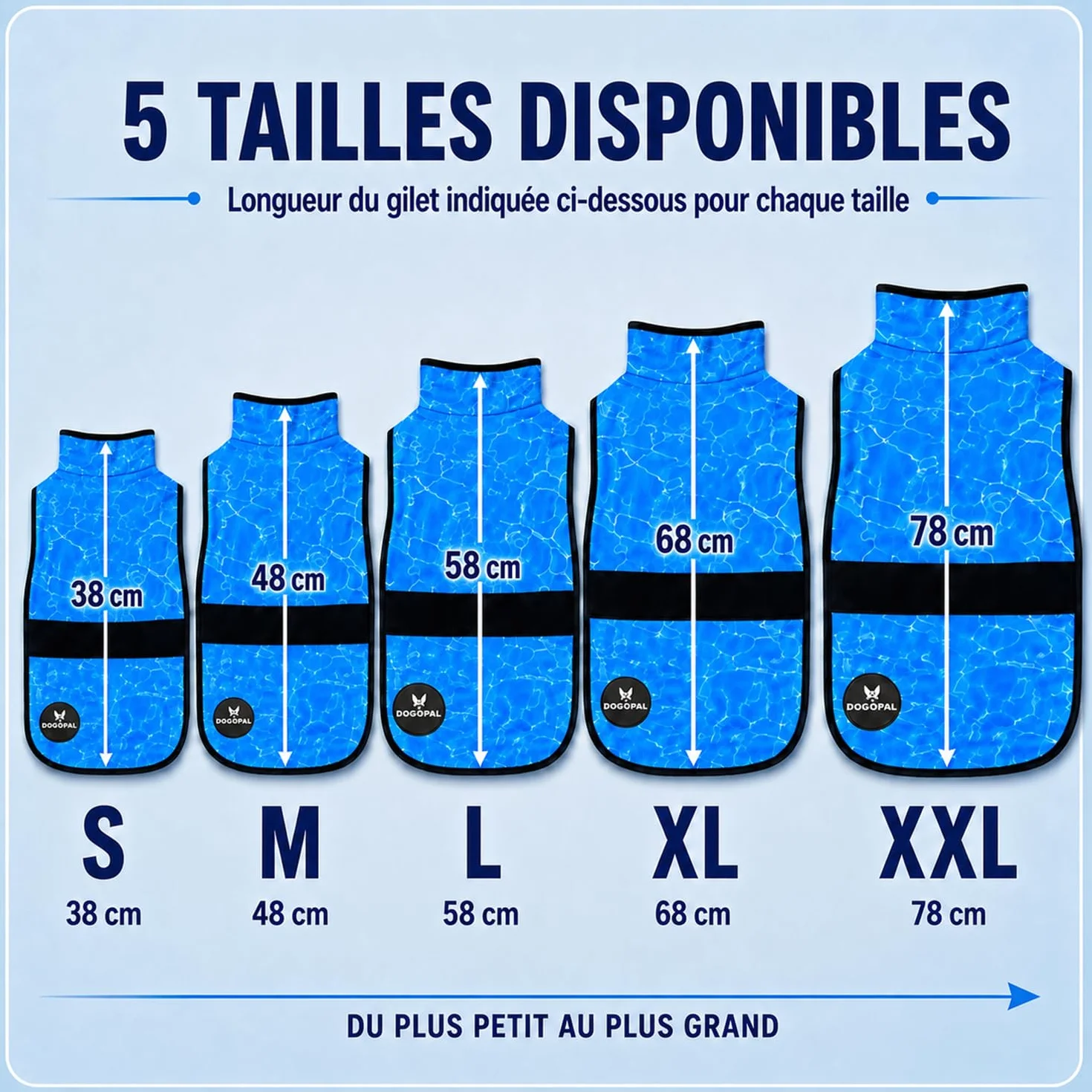 DOGOPAL Gilet Rafraîchissant pour Chien Activé par l'Eau, Veste Réfrigérante avec Protection UV, Manteau d'Été Léger et Respirant à Col Haut (Bleu, XXL)