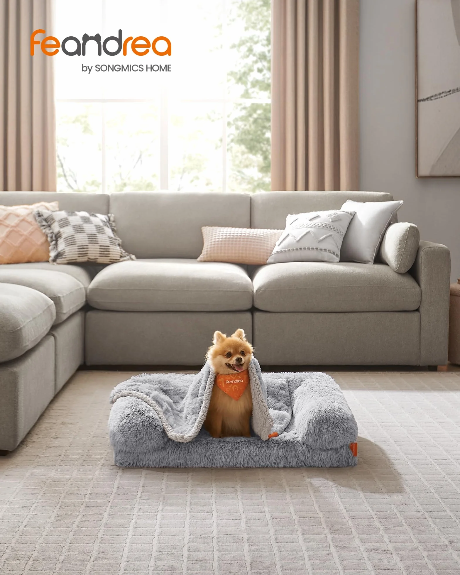 Feandrea Couverture Chien Hydrofuge 73x63 cm Polaire Sherpa Réversible Gris Ombré
